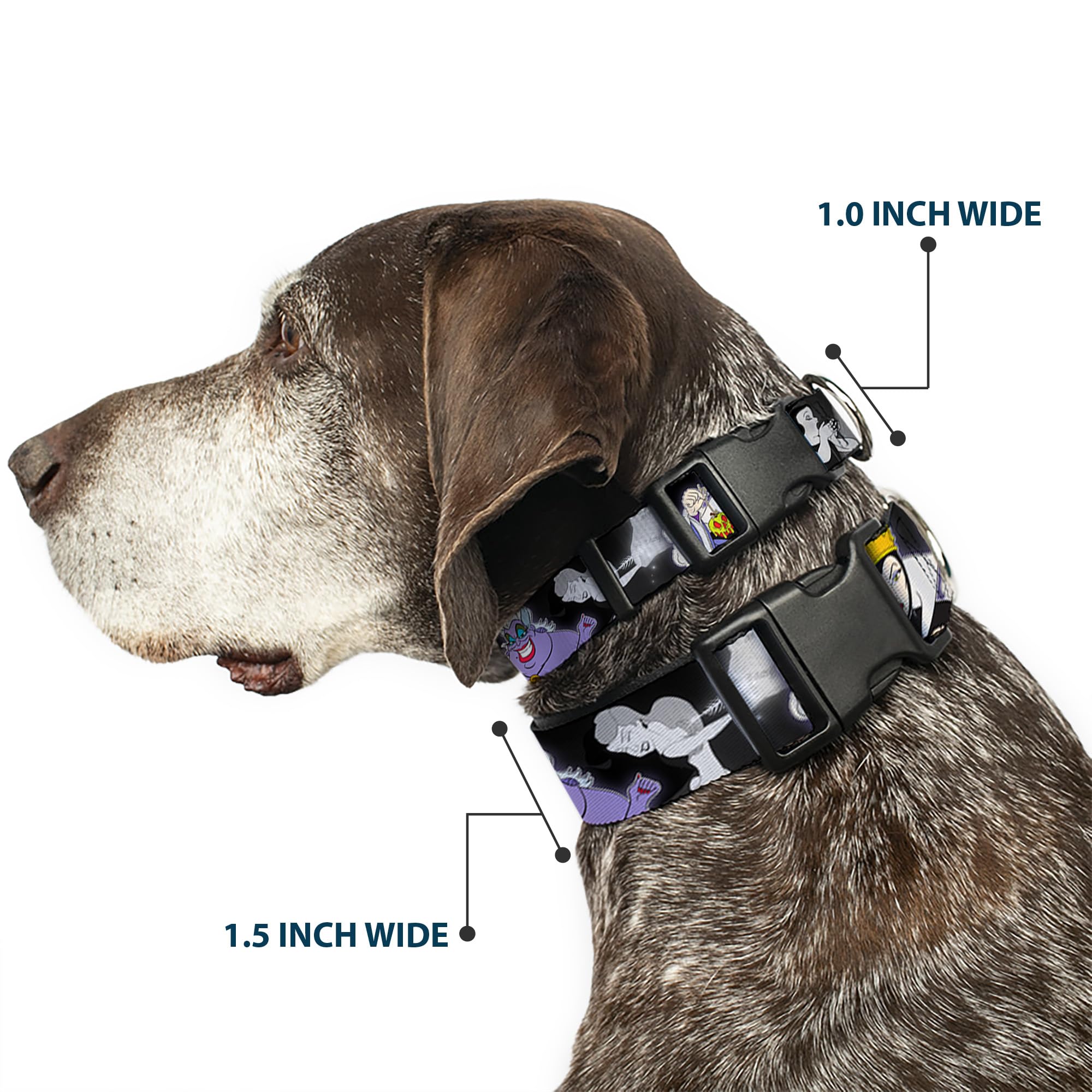 Buckle-Down Plastic Clip Collar - Villains Hexing Princess' Scenes Color/Black/White - 1.5' Wide - Fits 13-18' Neck - Small