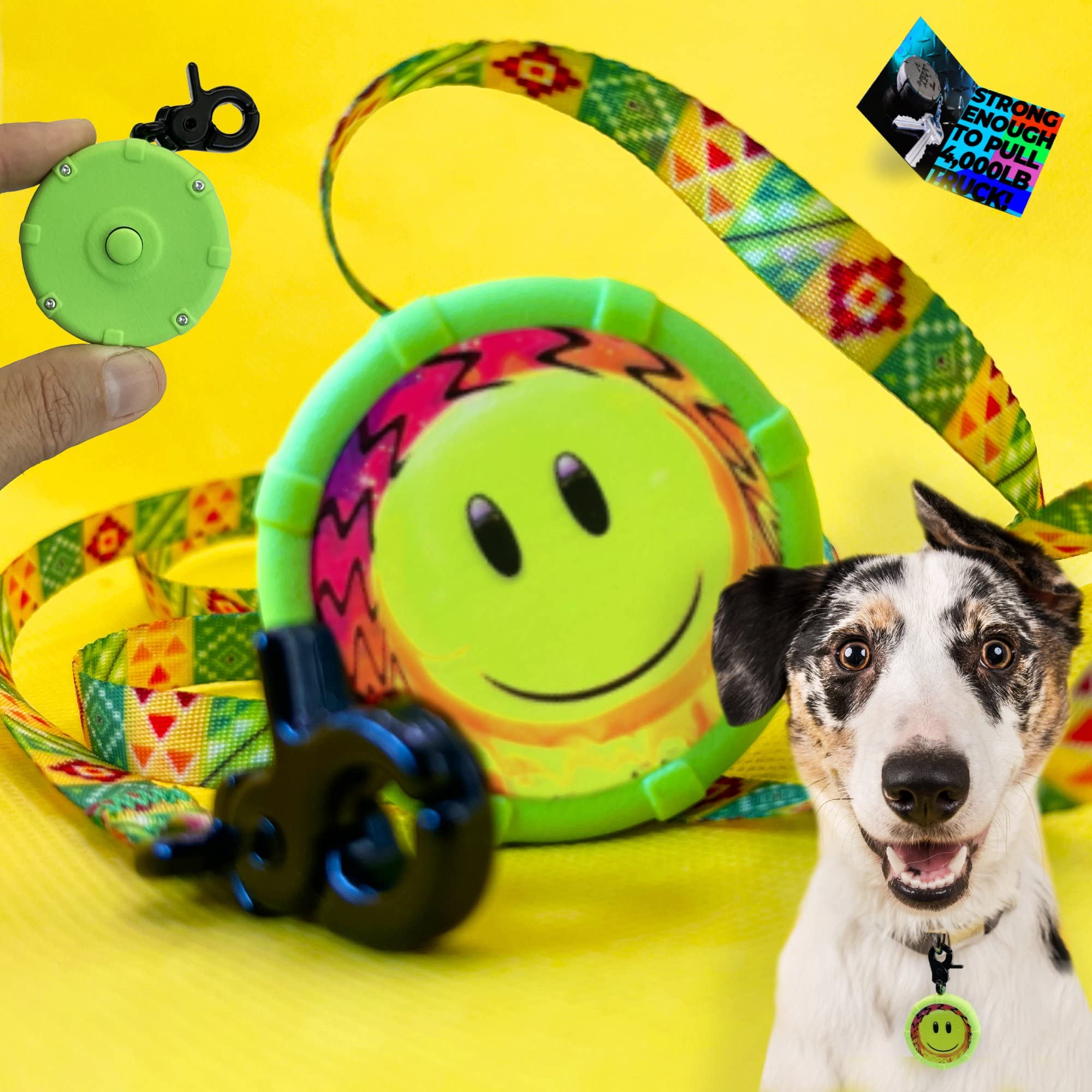 Smiley Happy Free Bonus Adjustable Dog Leash - 40In Wearable, Powerful, Retractable Keychain, Comfort Grip