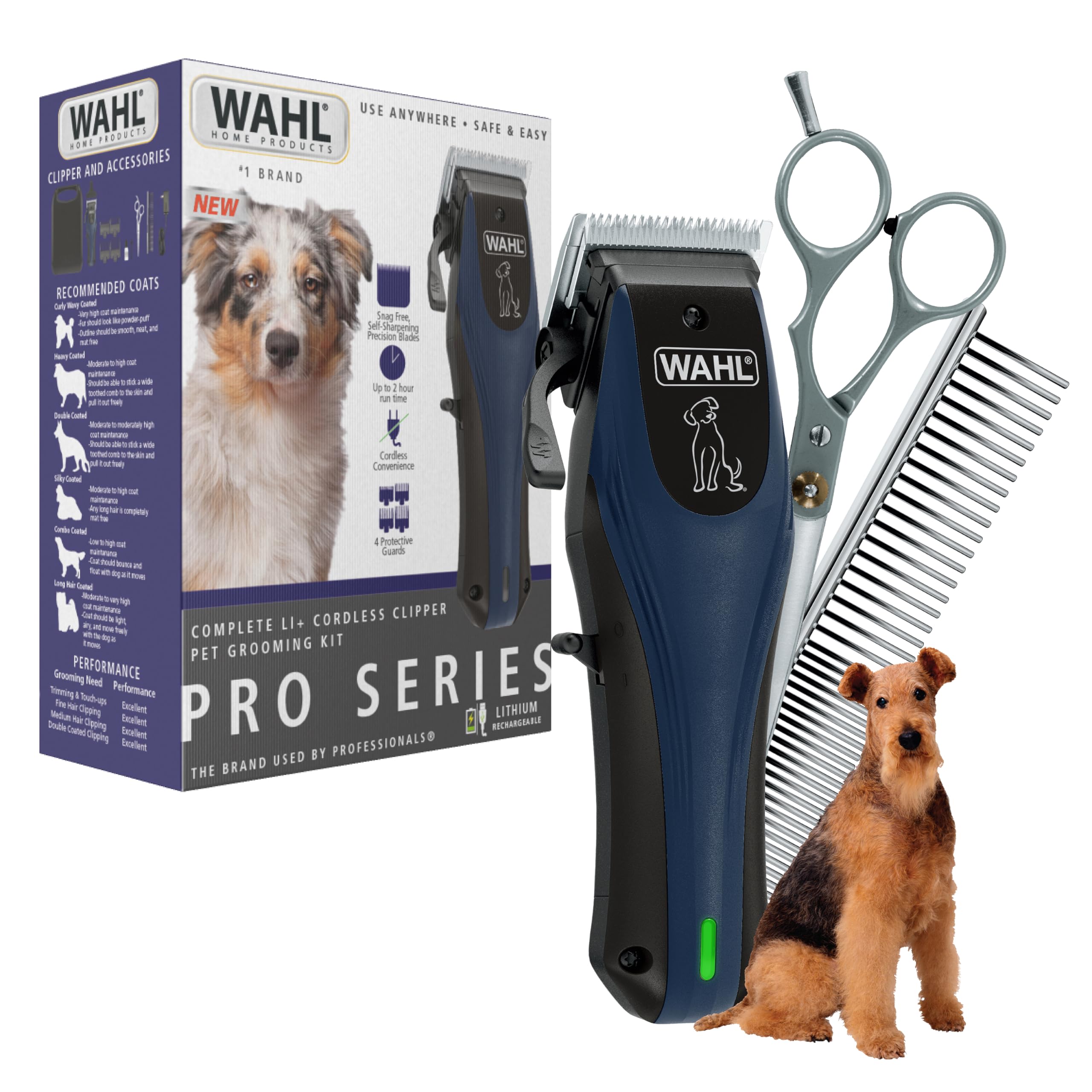 Wahl Power Pro Lithium Ion Rechargeable Cordless Dog Grooming Kit - Heavy Duty Cordless Electric Dog Clippers for Grooming The T