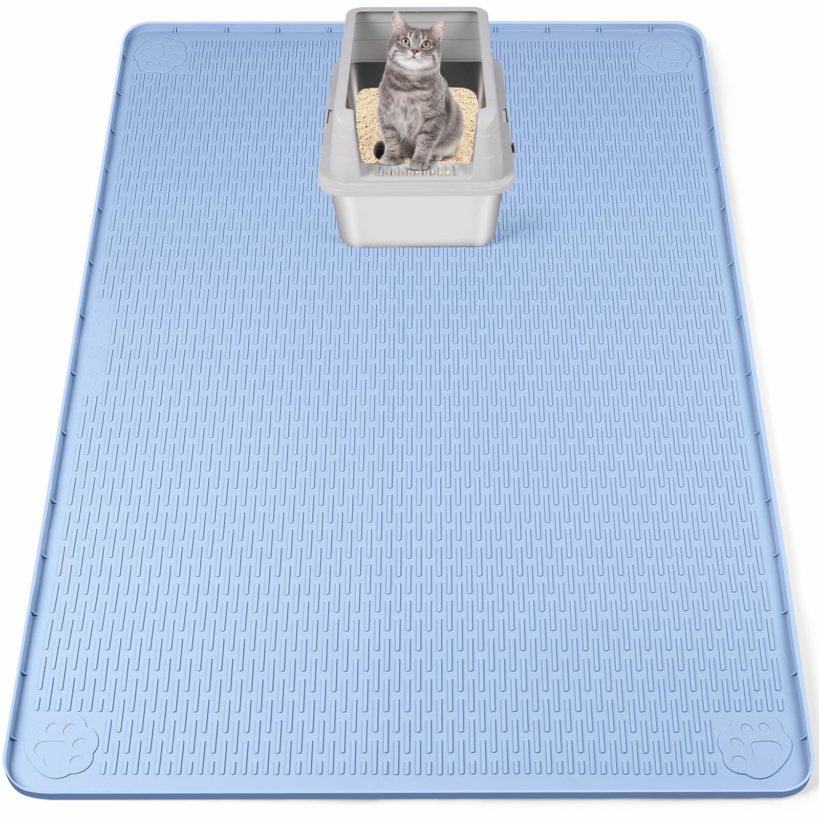 Bartuke Cat Litter Mat, XXL Extra Large 50 x 35 Silicone Mat Litter Trapping Mat for Scatter Control, Soft on Kitty Paws, Easy t