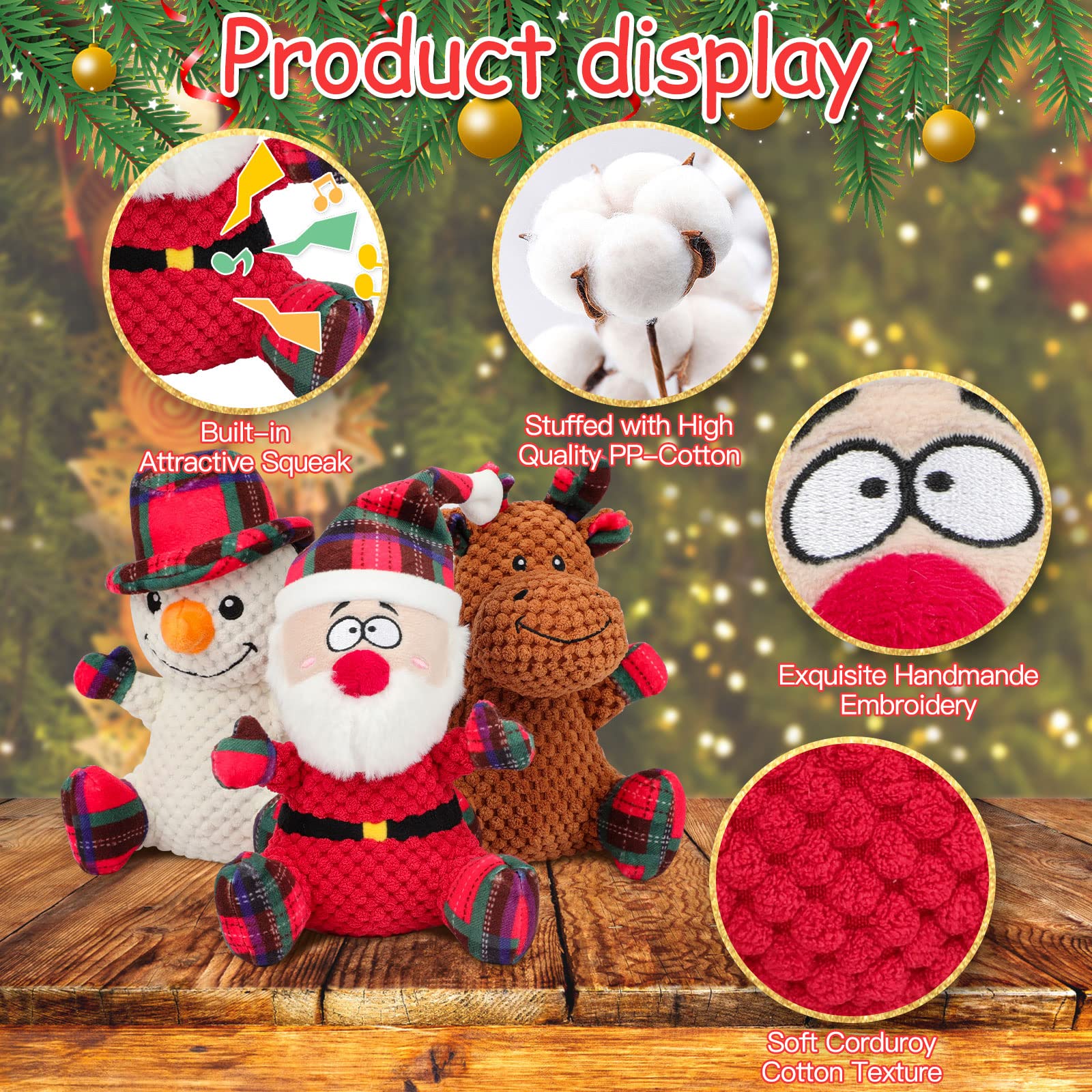 Rypet 3 Pack Dog Christmas Toys Pet Stuffed Plush Toys Interactive Durable Dogs Chew Toys For Medium Small Dogs