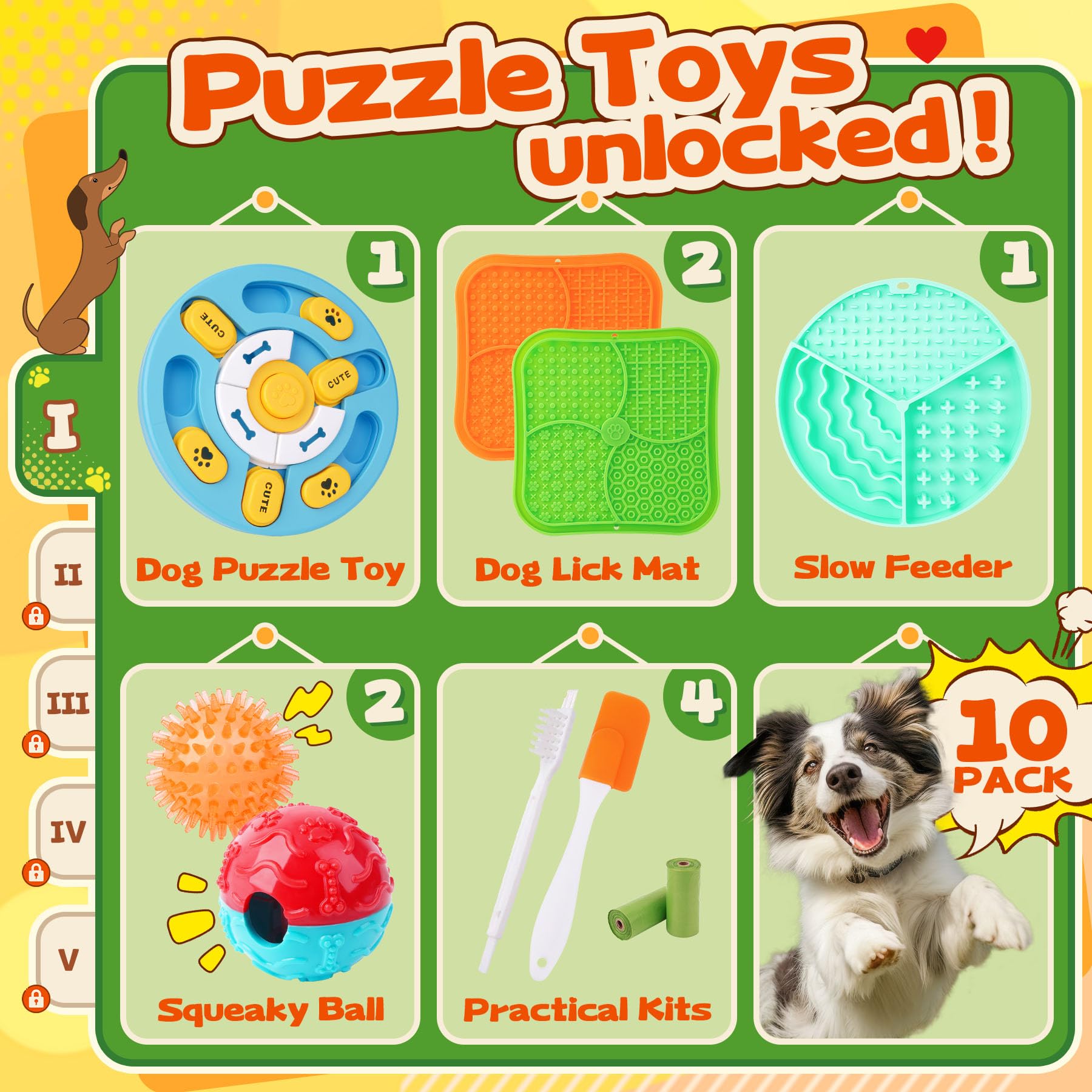 Forfon 10 Pack Complete Dog Puzzle Toys Set-Dog Lick Mat & Feeding Bowl with Suction Cups for Small & Medium Breeds,Enrichment T