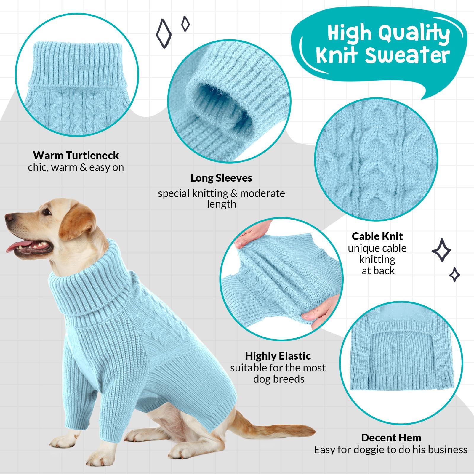 Queenmore Dog Sweater - Warm Winter Fall Turtleneck Knit For Small, Medium, Large Puppies - Long Sleeves Christmas Sweater For G