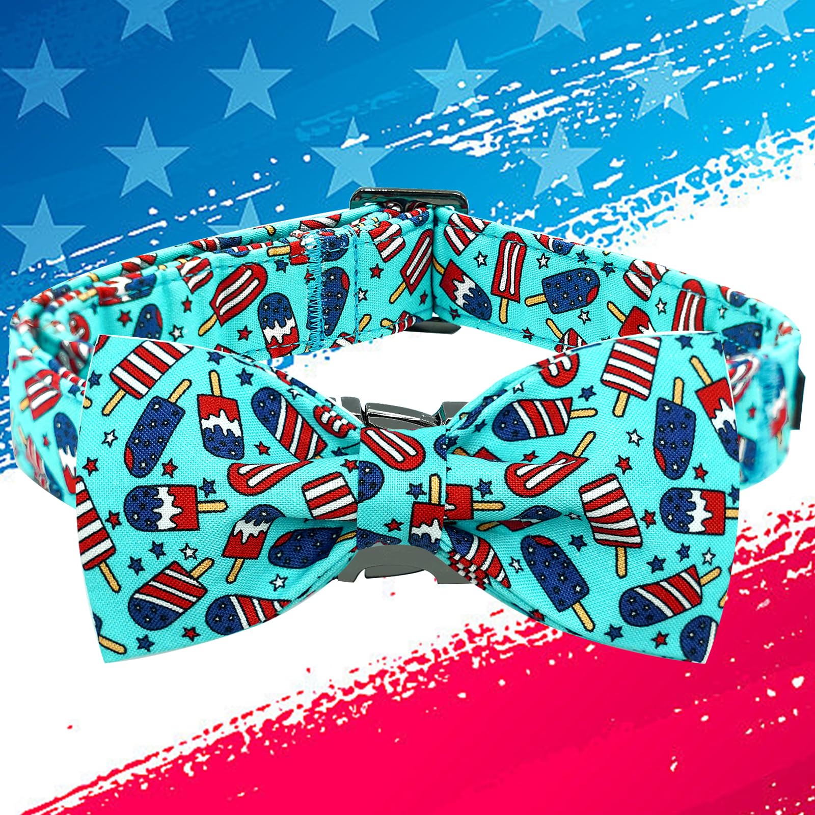 Independence Dog Collar, Patriotic Pet Collar With Bow Tie American 4Th Of July Holiday Pet Gift Cotton Soft Bowtie Boy Girl Adj