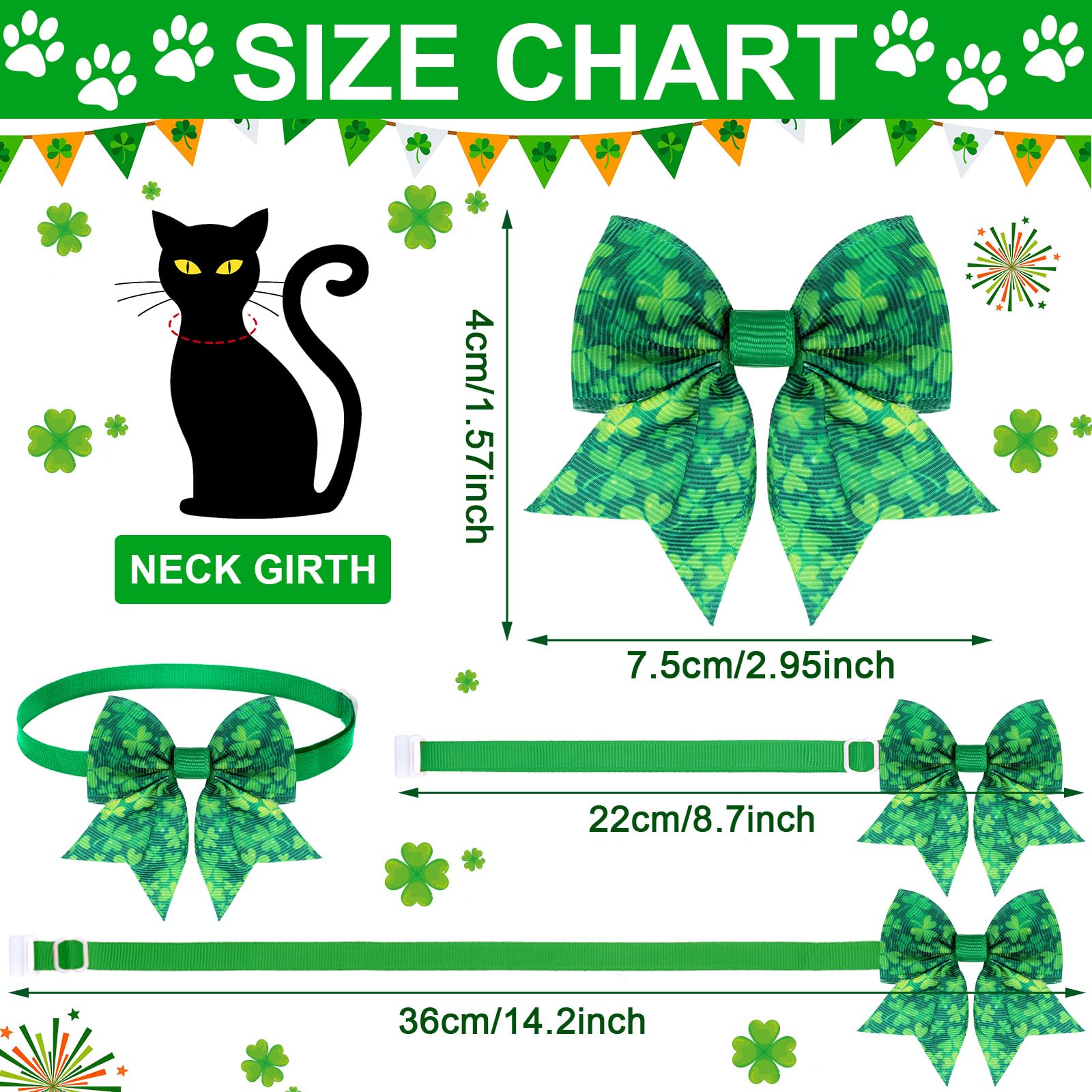 Maitys 40 Pcs St. Patrick'S Day Cat & Dog Bow Ties - Adjustable Clover Pattern Neckties For Festival & Party Grooming Accessorie