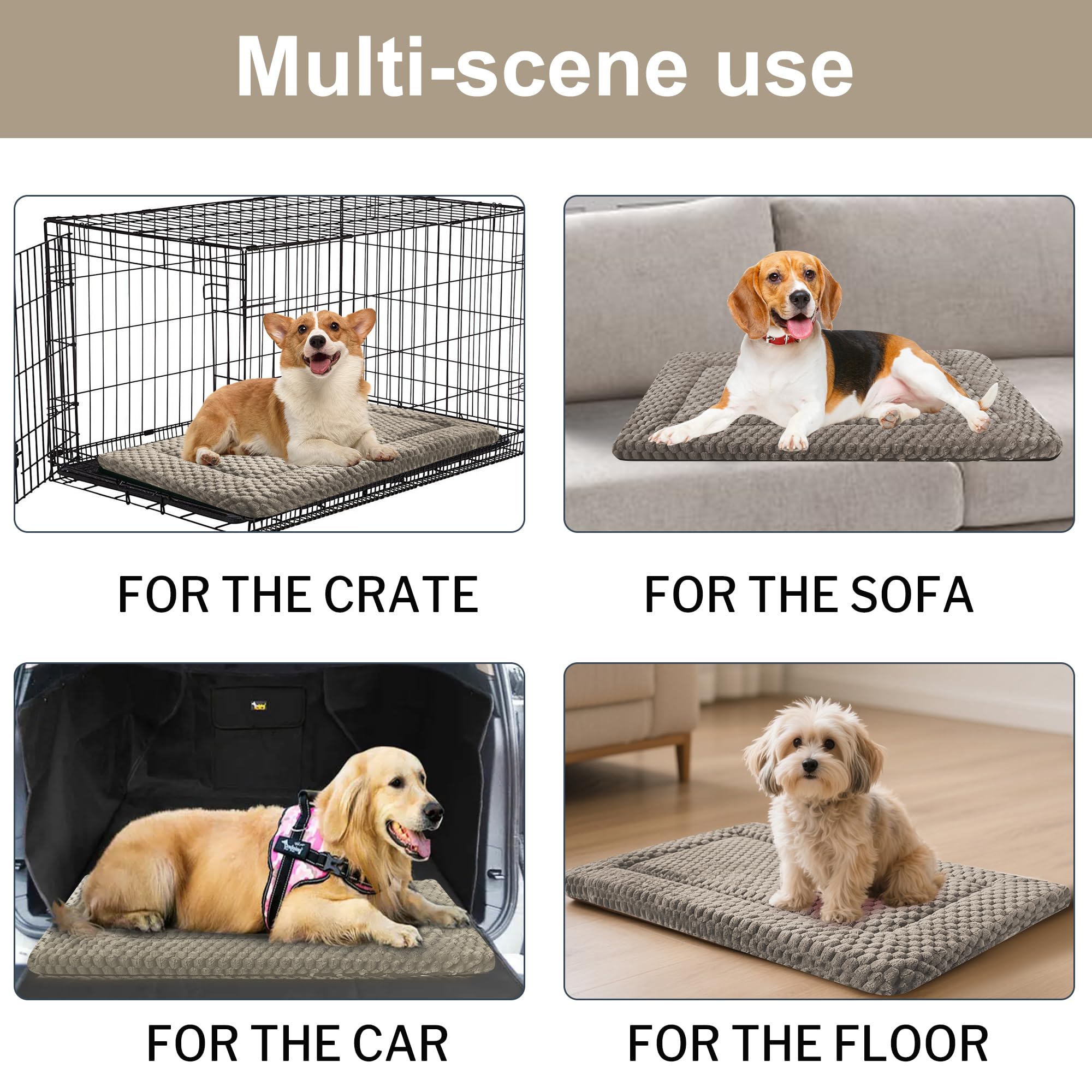 Dog Bed Crate Mat, Soft Durable Washable Anti-Slip Kennel Pad for Dogs & Cats, Reversible (Light Gray, M(30*20*1.5))