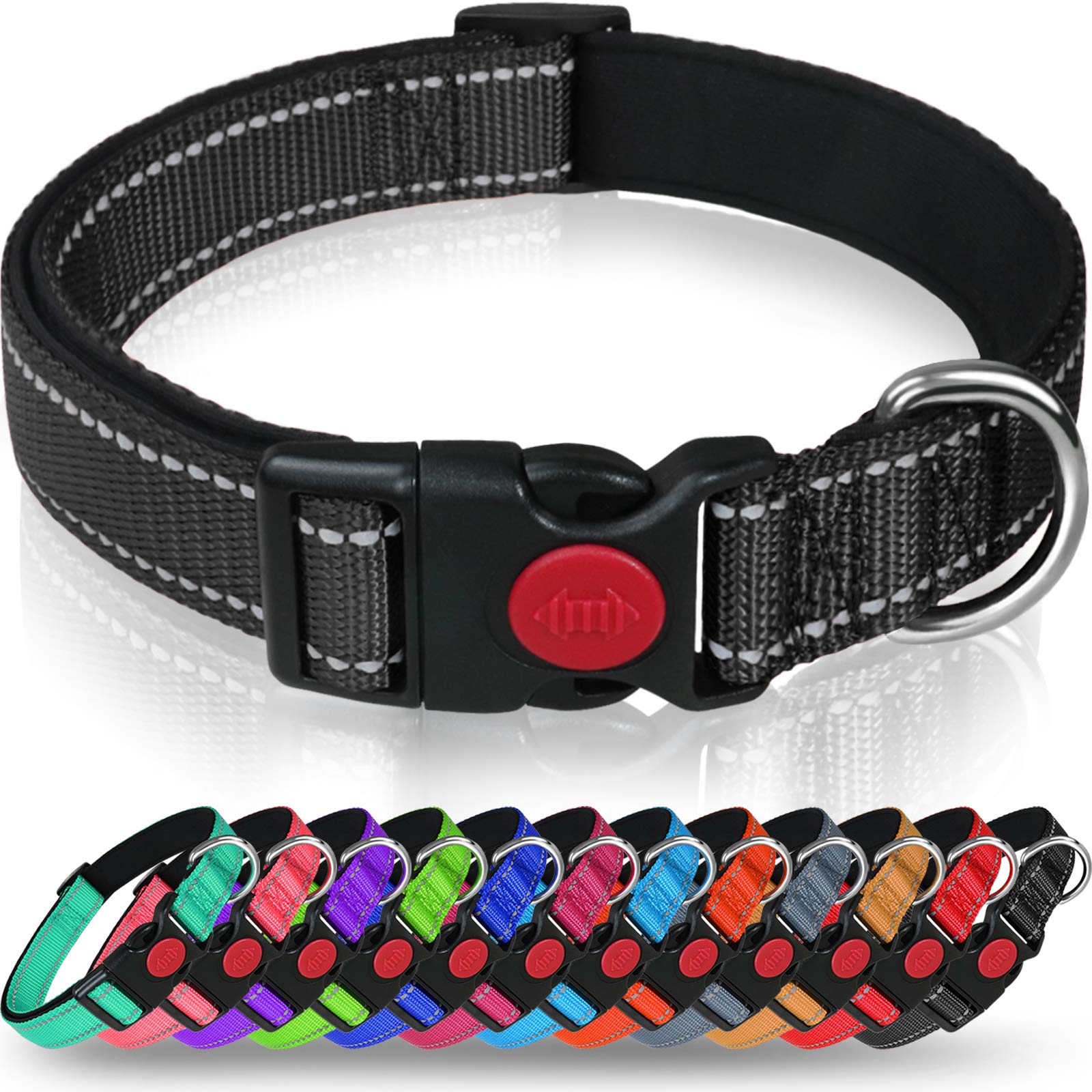 Taglory Reflective Dog Collar With Safety Locking Buckle, Adjustable Nylon Pet Collars For Small Dogs, S, Black