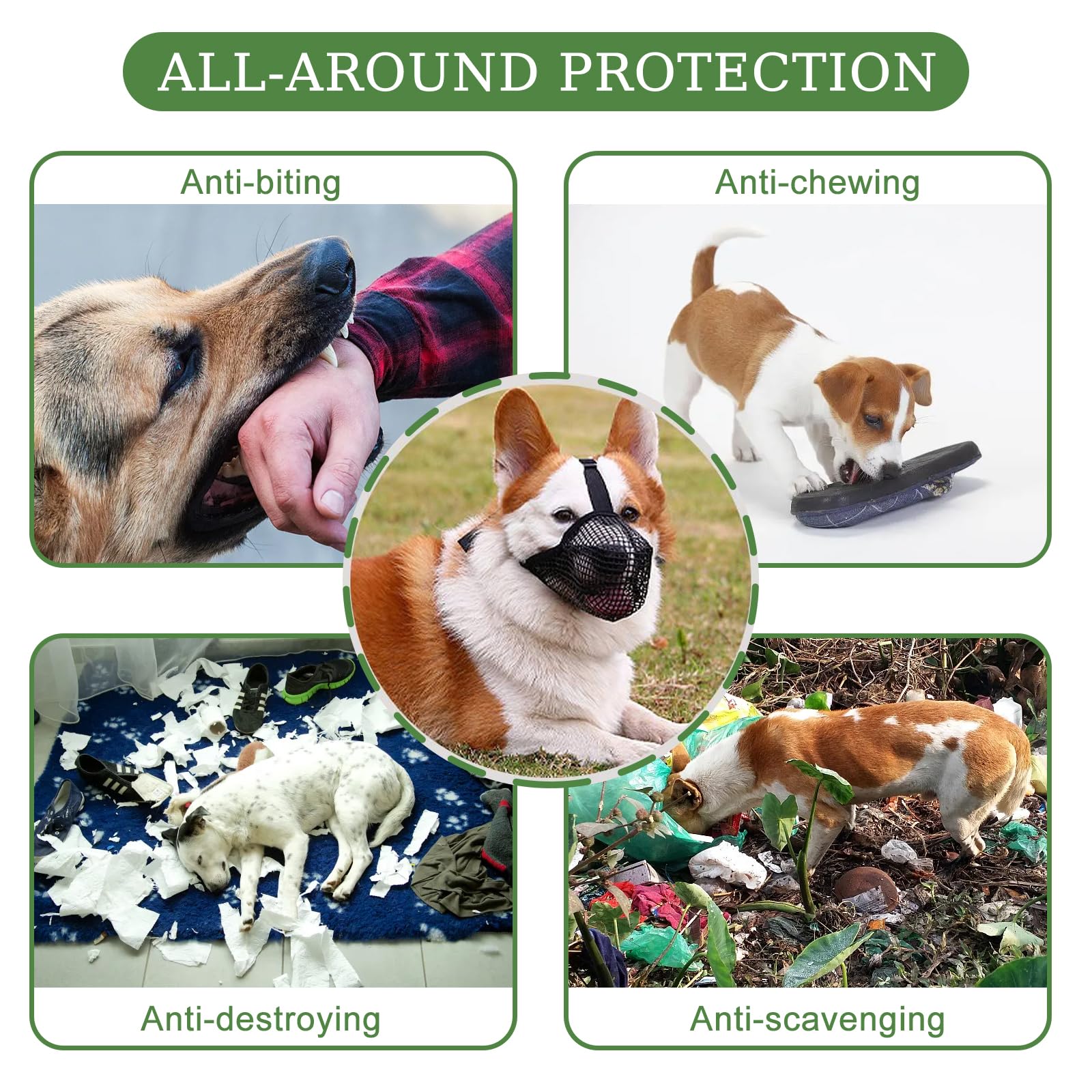 Dog Muzzle, Soft Mesh Covered Muzzles For Small Medium Large Dogs, Protection Muzzle With Adjustable Straps, Prevent Biting Chew