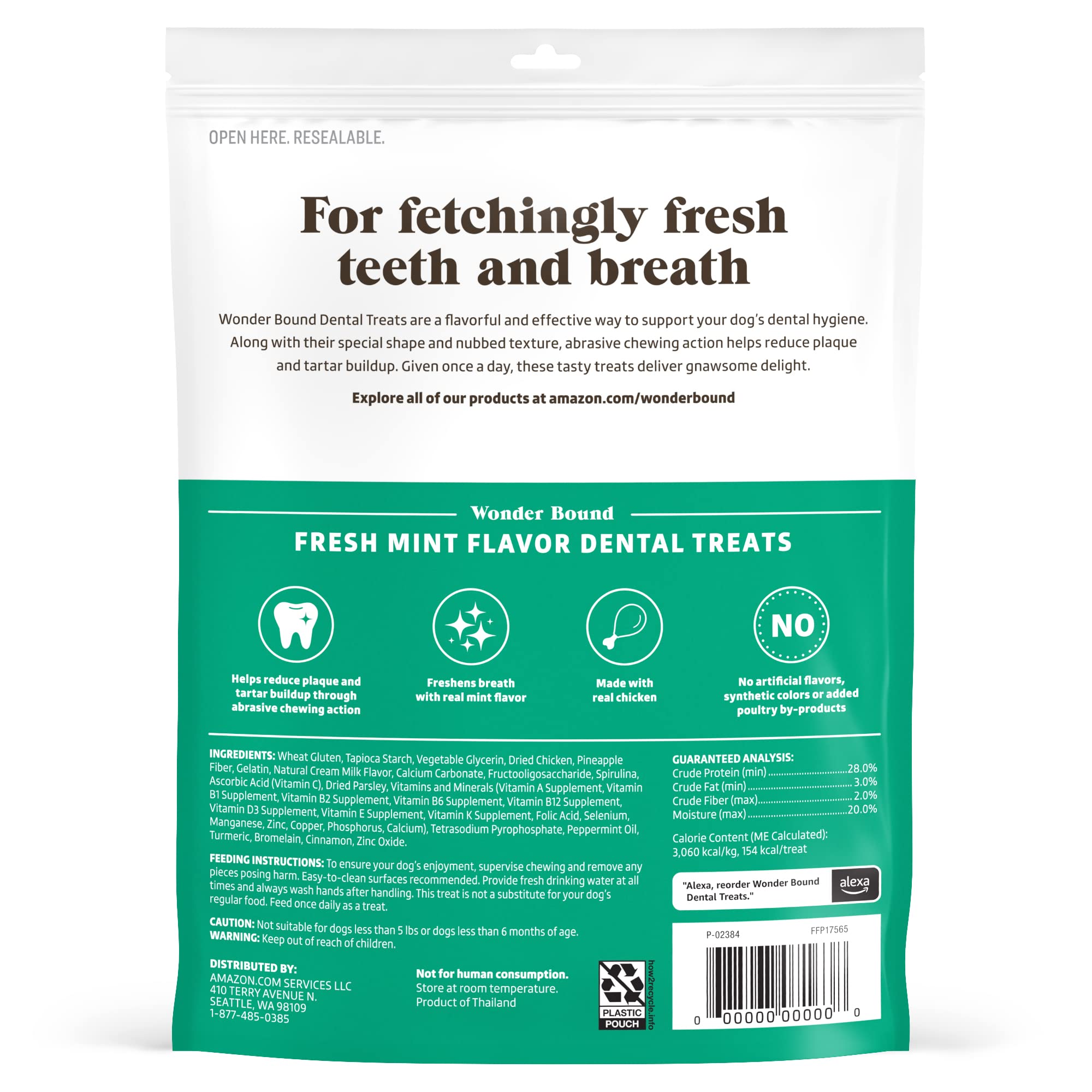 Wonder Bound Dog Dental Treats for Large Dogs (Over 50 lbs), Fresh Mint Flavor, Made with Real Chicken, Nubbed Texture for Plaqu