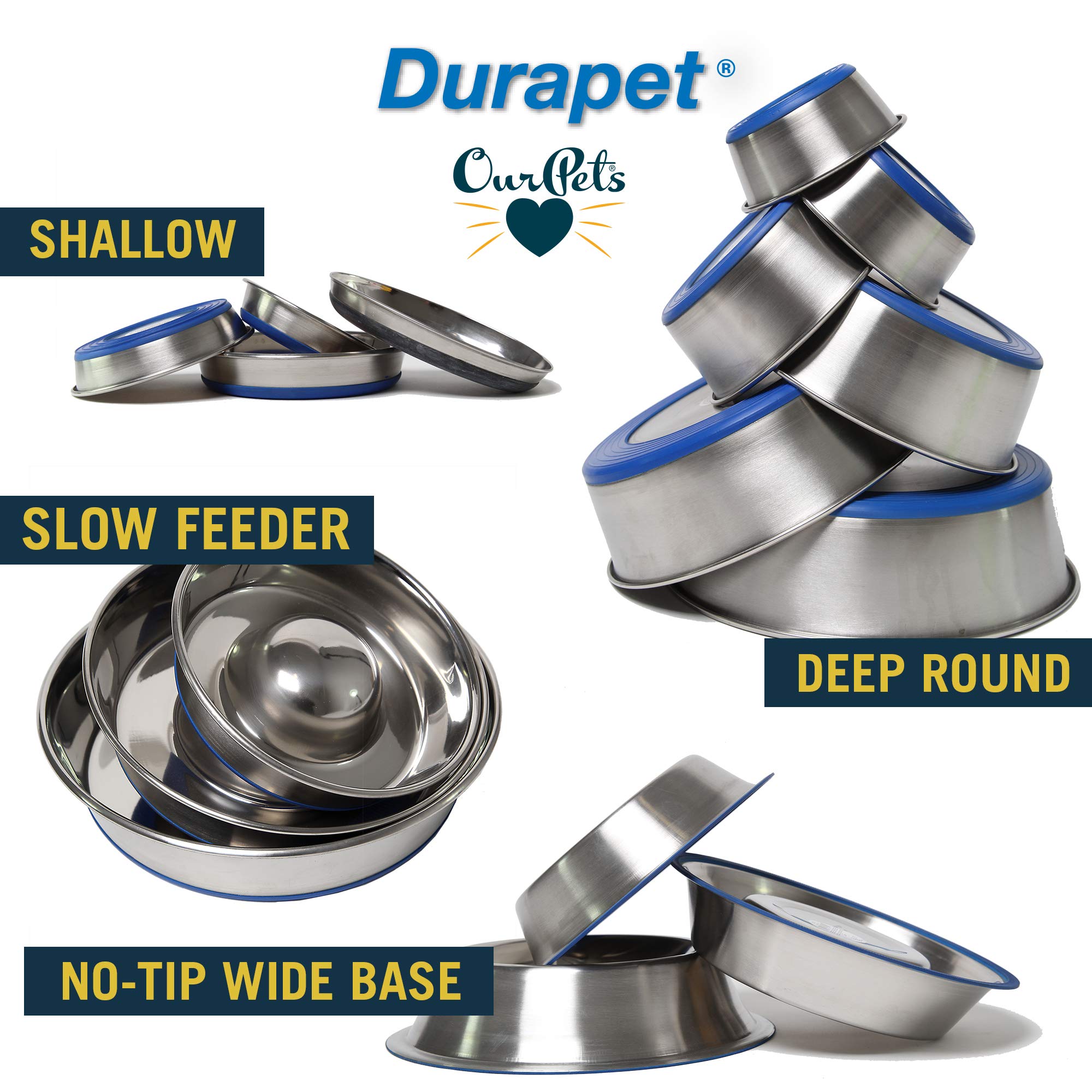 OurPets DuraPet Premium Dishwasher Safe Stainless Steel Dog Bowl for Food or Water [Multiple Sizes for Small to Large Dogs] in T