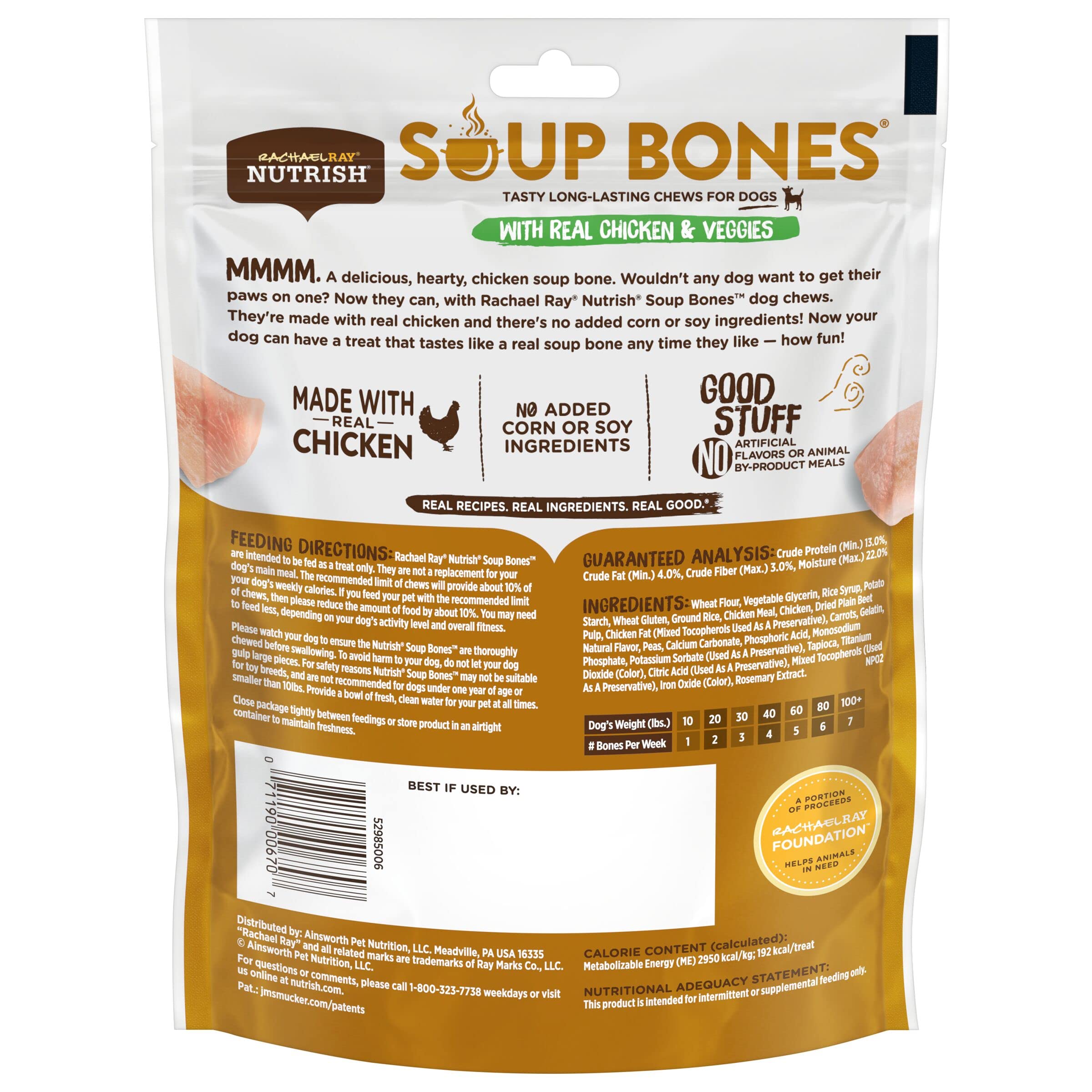 Rachael Ray Nutrish Soup Bones Dog Treats, Chicken & Veggies Flavor, 3 Bones (Pack of 8)