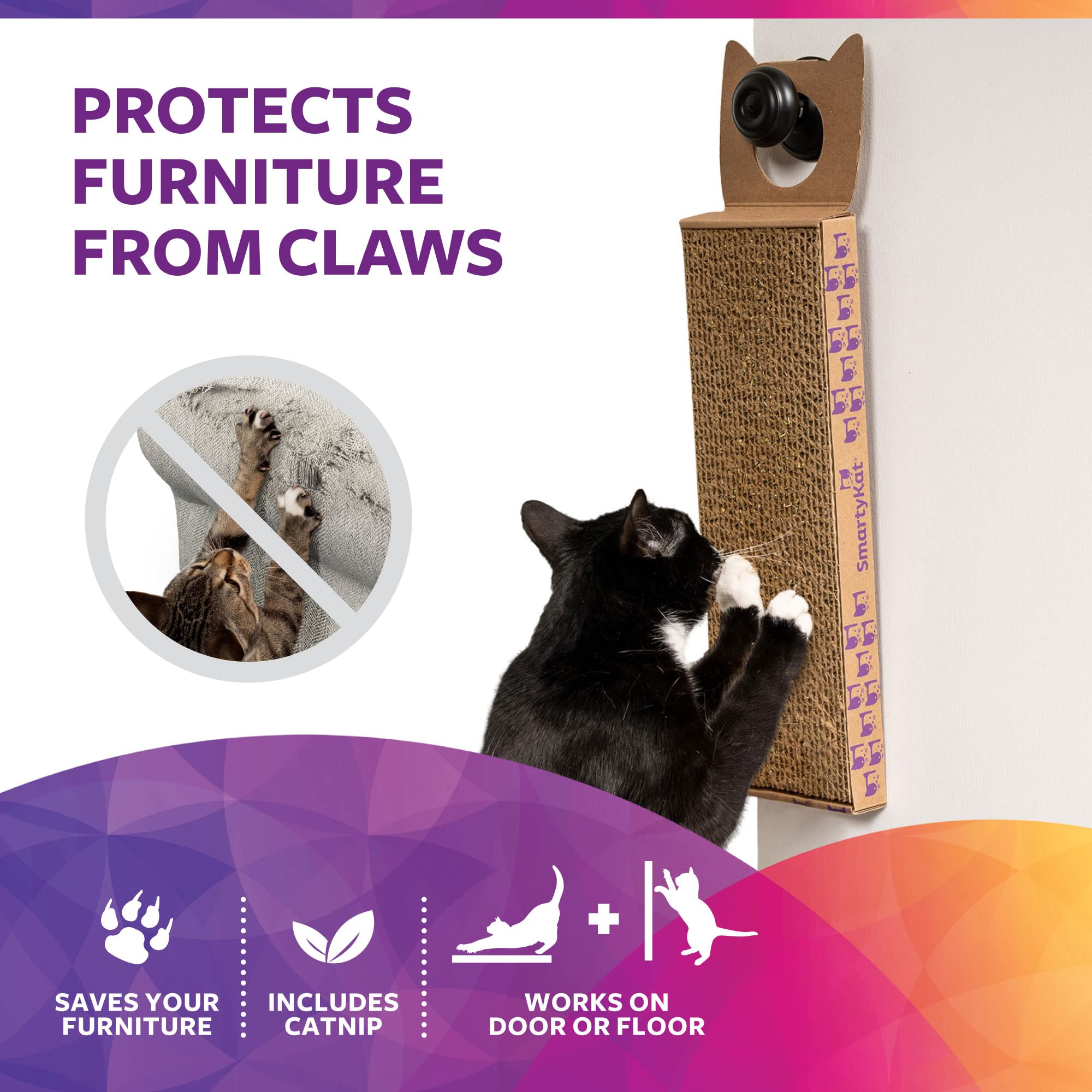 Smartykat Scratch Up Corrugated Hanging Cat Scratcher, Catnip Infusion Technology - Brown, Single Wide