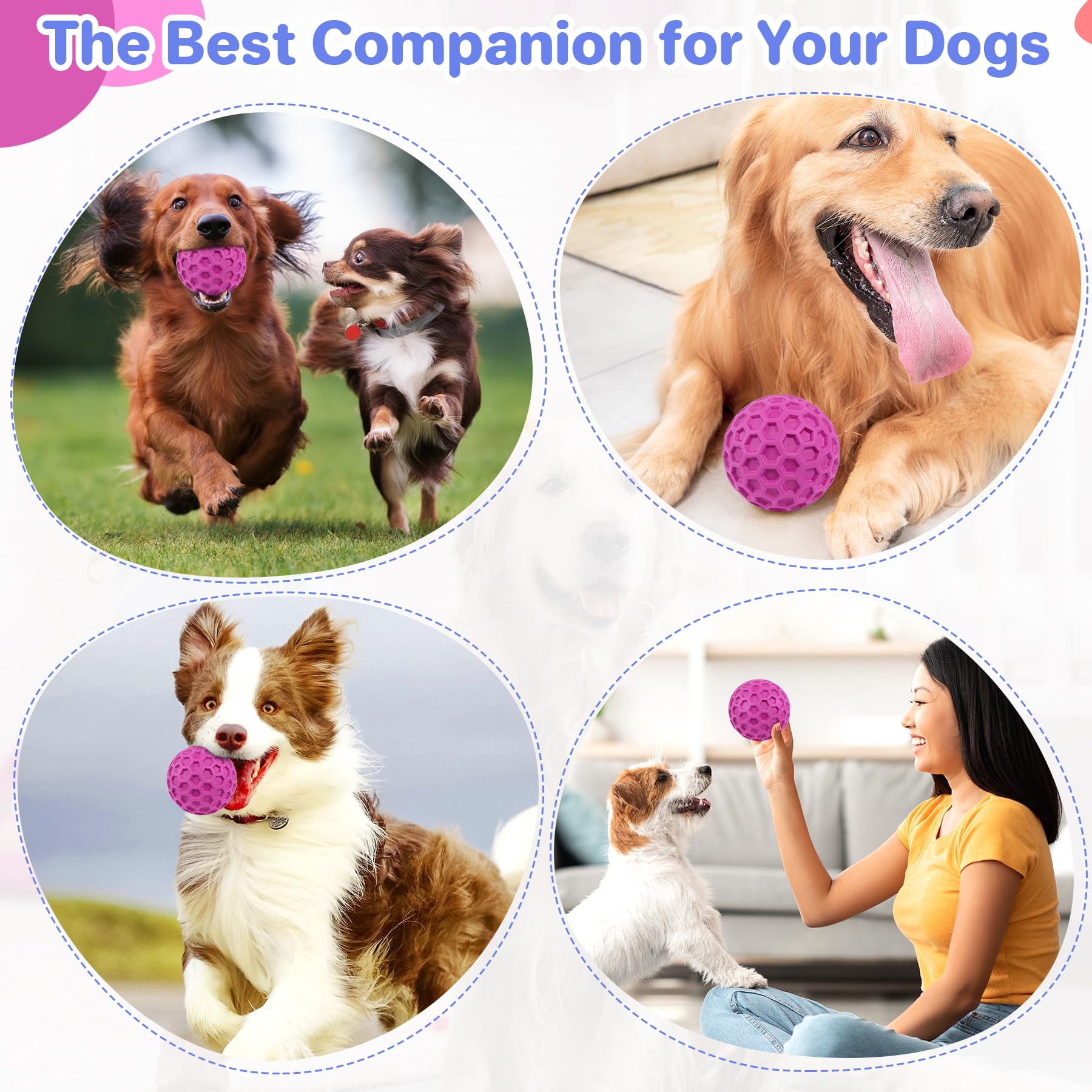 DISSKNIC Interactive Squeaky Dog Balls, Dog Toys for Aggressive Chewers Large Breed for Relieving Anxiety, Tough Dog Chew Toys B