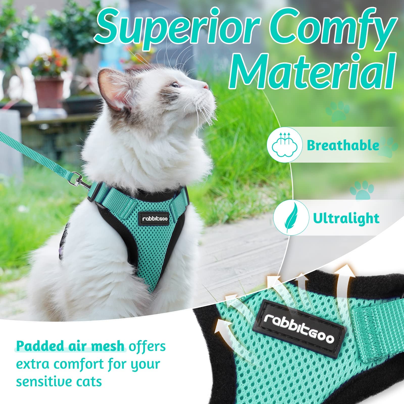 rabbitgoo Cat Harness and Leash for Walking, Escape Proof Soft Adjustable Vest Harnesses for Cats, Easy Control Breathable Refle