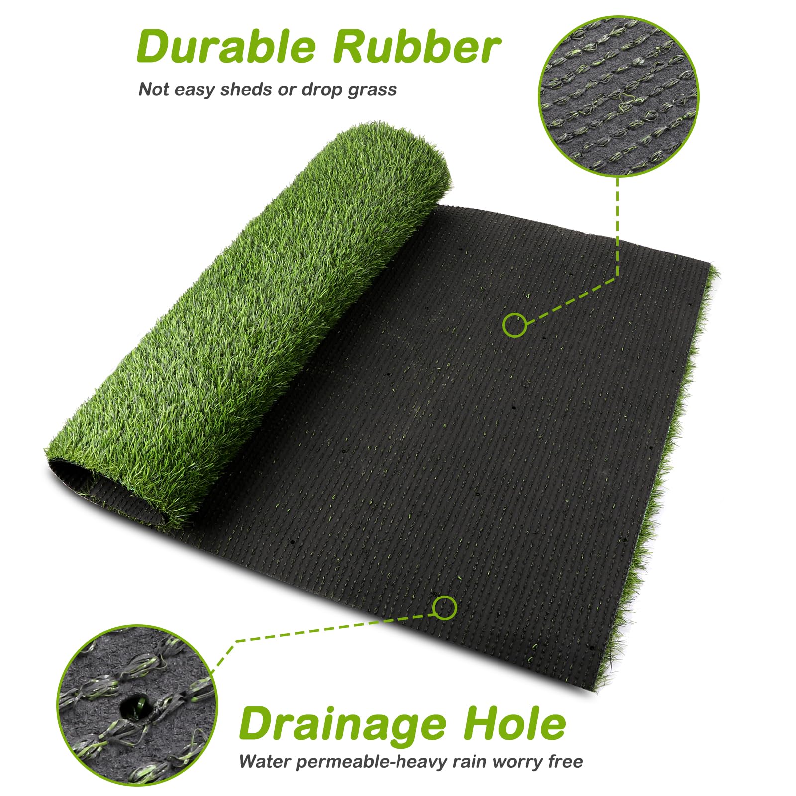 Bethebstyo Artificial Grass Dog Potty Training Rug 51"x26" Green with Drainage Holes - Indoor/Outdoor Pet Turf Mat
