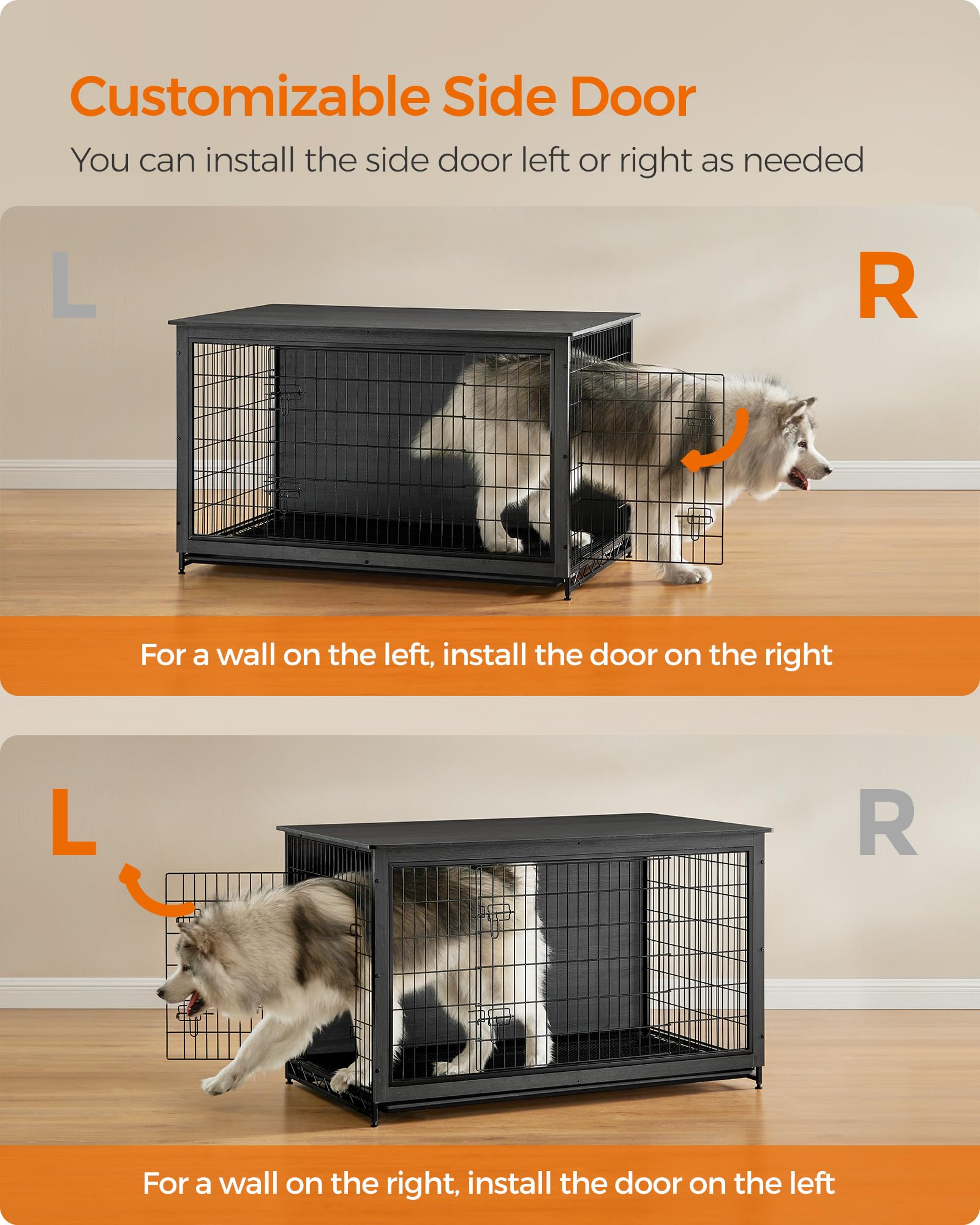 Feandrea XXL Dog Crate Furniture - Indoor Wood Kennel, 56.1"x33.7"x33.8", Ink Black, Engineered Wood, Model UPFC005B01