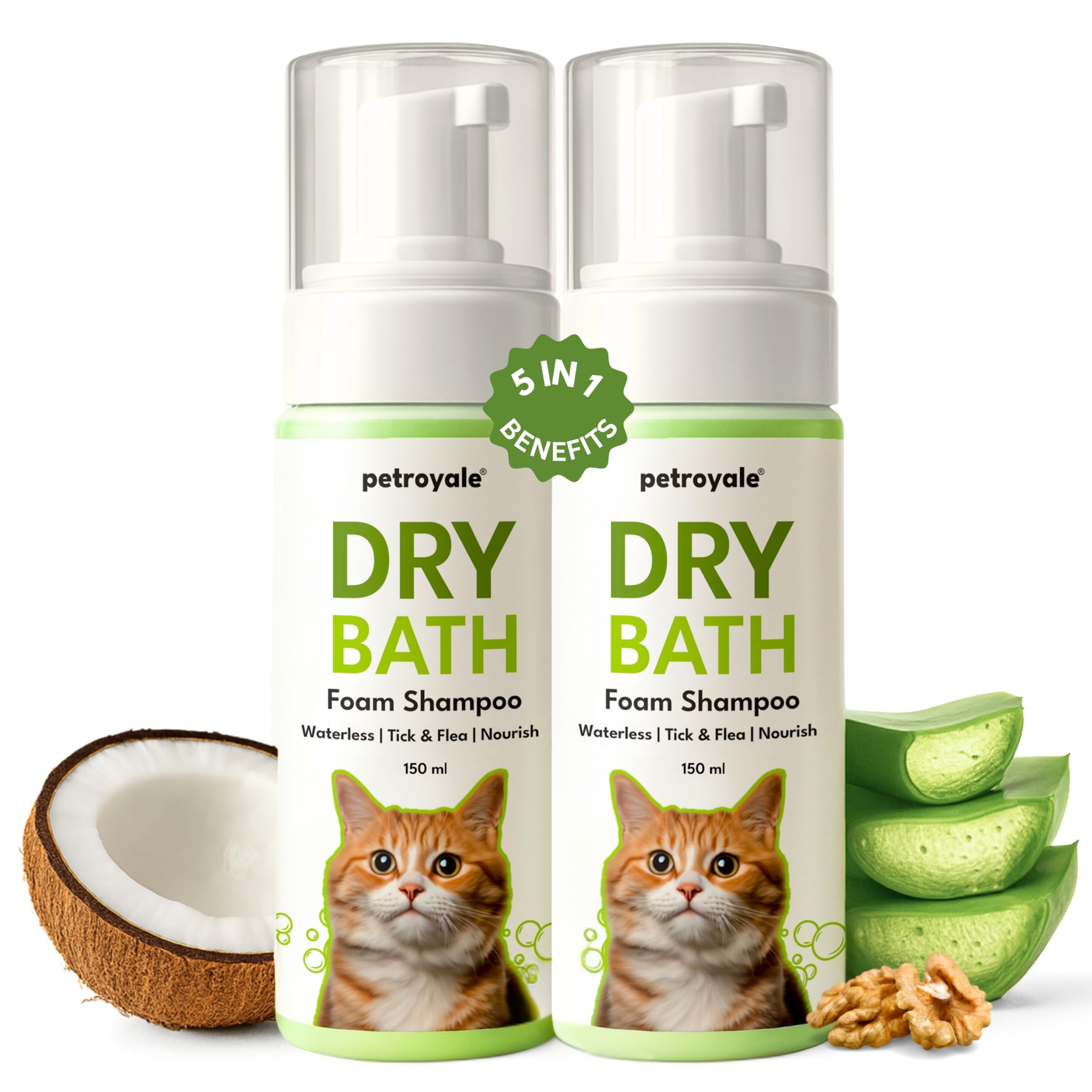 Petroyale Dry Bath Foam Shampoo For Cats | Waterless Grooming | Stress-Free Bath Time | Itch Relief | Nourishing Formula | (Pack