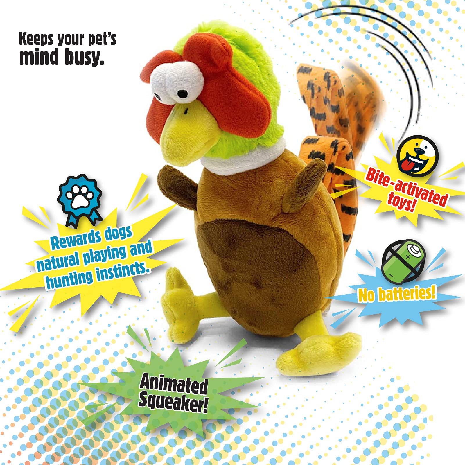 goDog Action Plush Pheasant Animated Squeaky Dog Toy, Chew Guard Technology - Brown, One Size