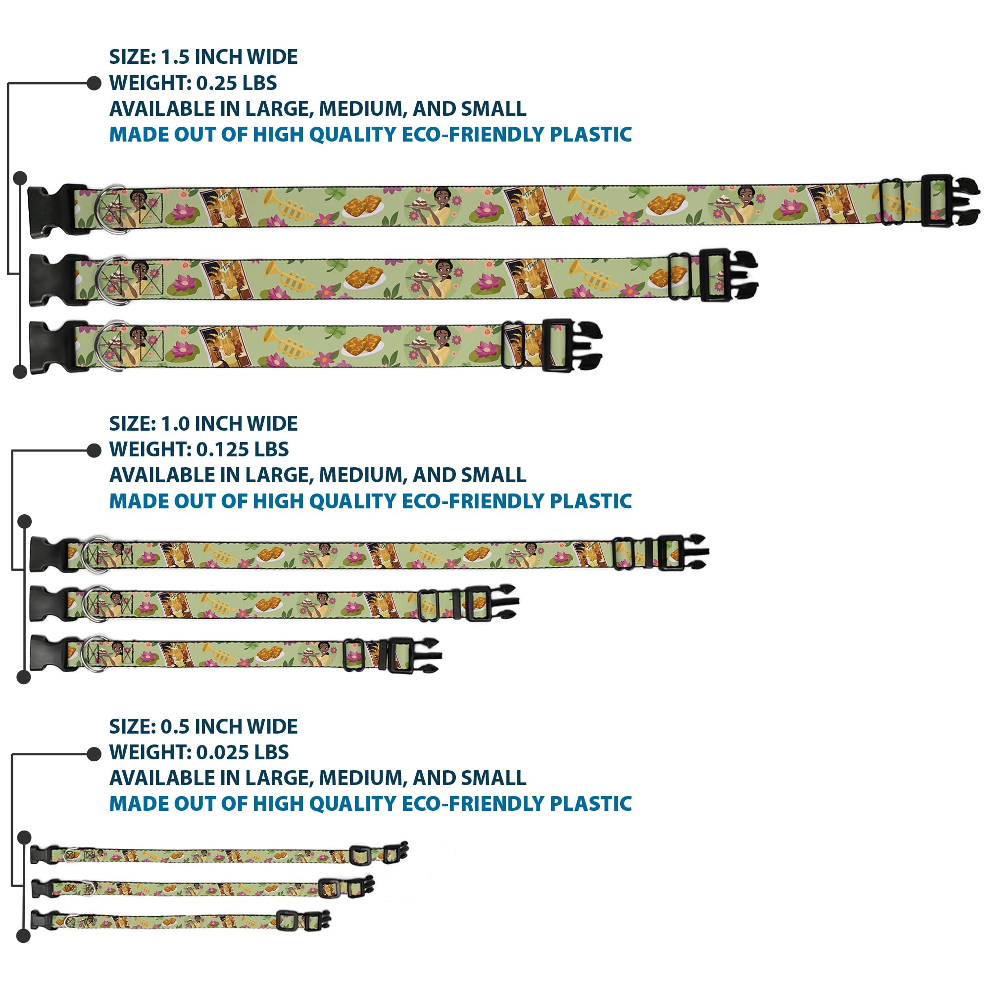 Disney Pet Collar, Dog Collar Plastic Buckle, The Princess And The Frog Tianas Place Collage Greens Pinks, 8.5 To 12 Inches 0.5