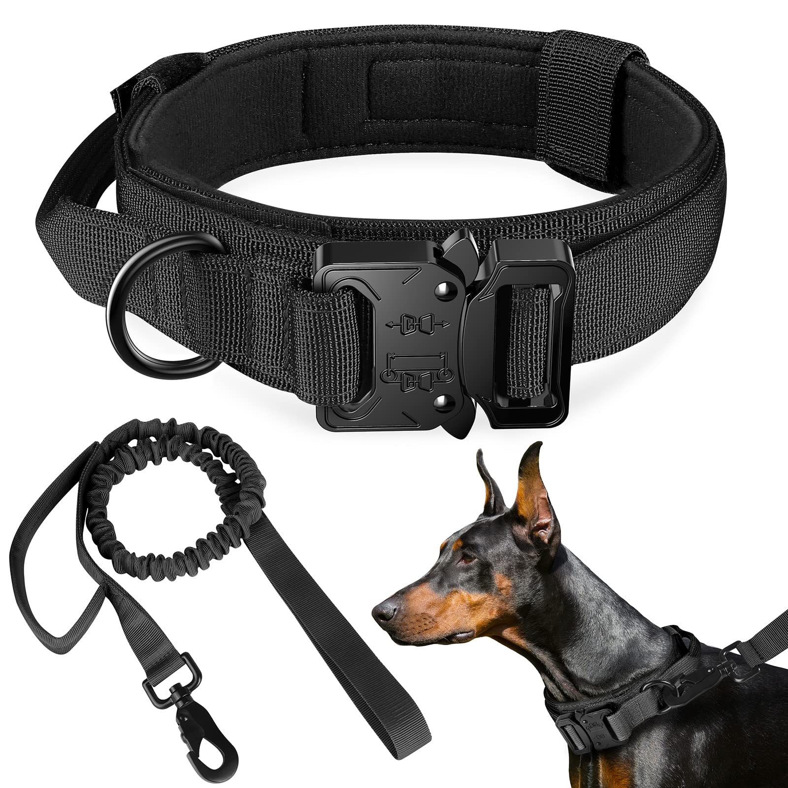 Fya Tactical Dog Collar And Leash Set, Military Dog Collar, Adjustable Training Nylon Dog Collar With Control Handle And Heavy M