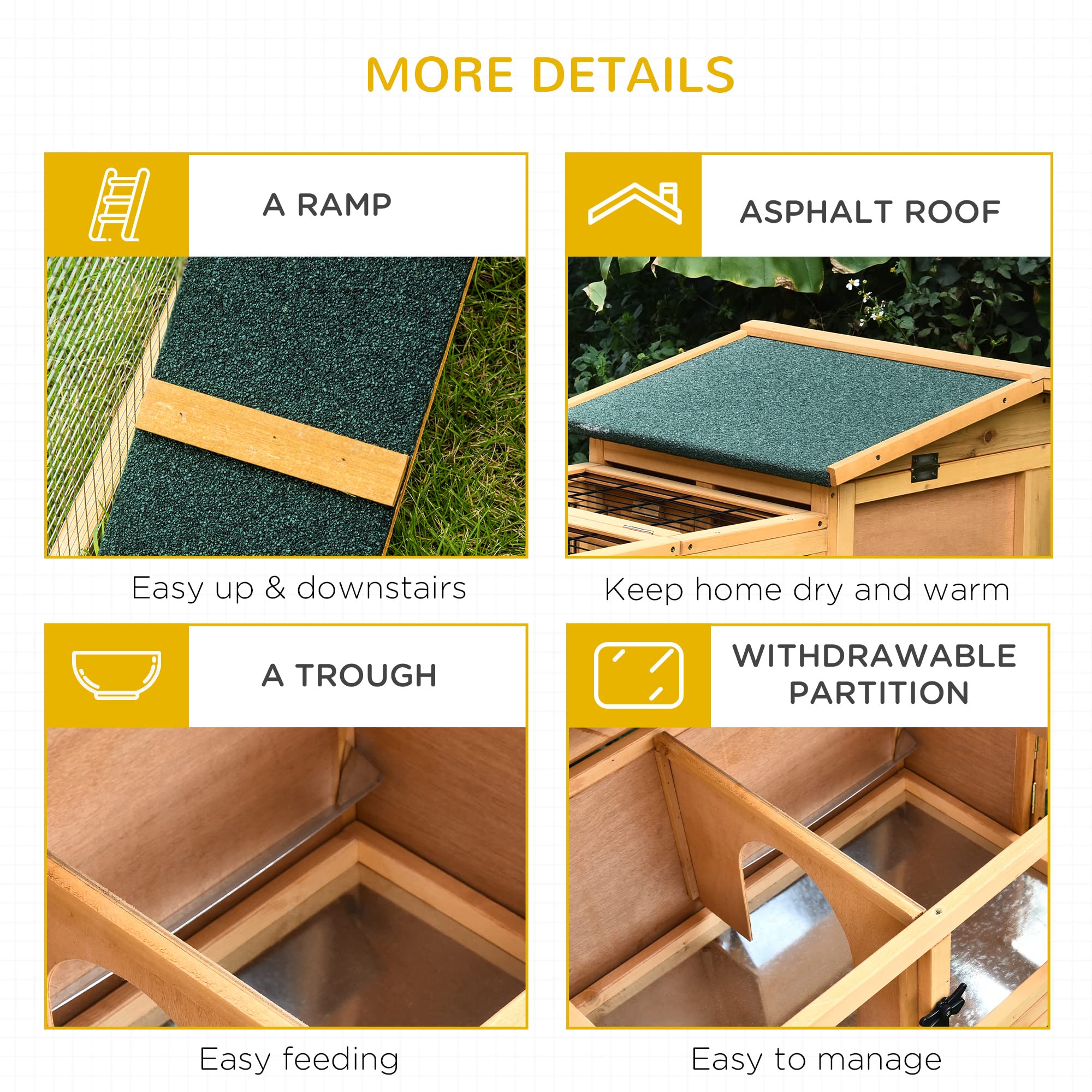 Pawhut Rabbit Hutch, 2 Story Outdoor Bunny Cage With Slide-Out Tray, Run Cage, Openable Top For Rabbits, Guinea Pig, Yellow