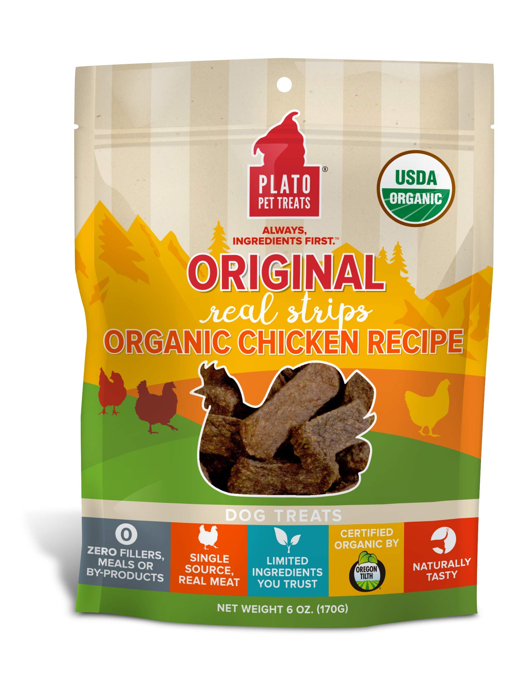 PLATO Original Real Strips Organic Chicken 6oz, brown