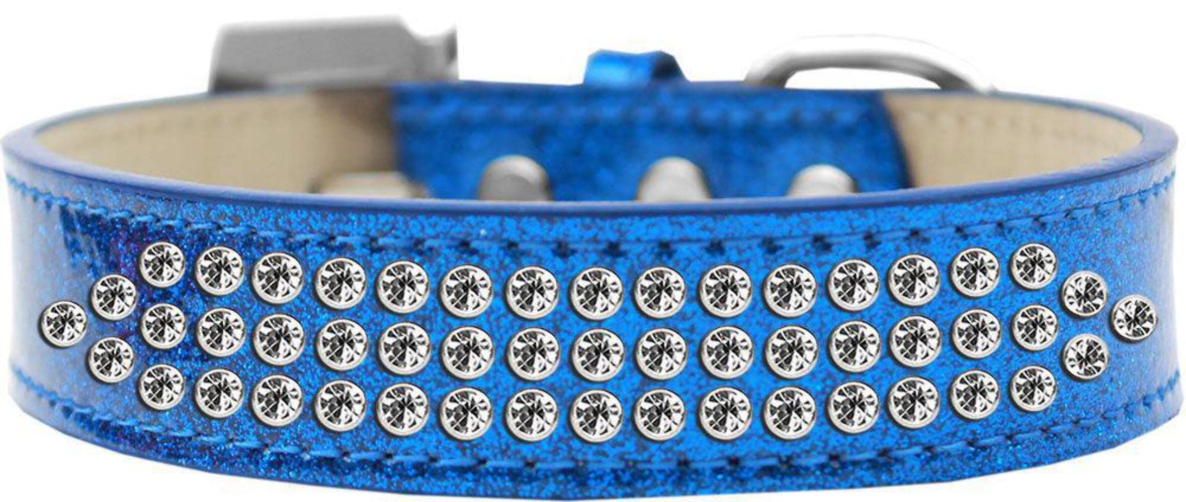 Mirage Pet Products Three Row Clear Crystal Ice Cream Dog Collar, Size 12, Gold