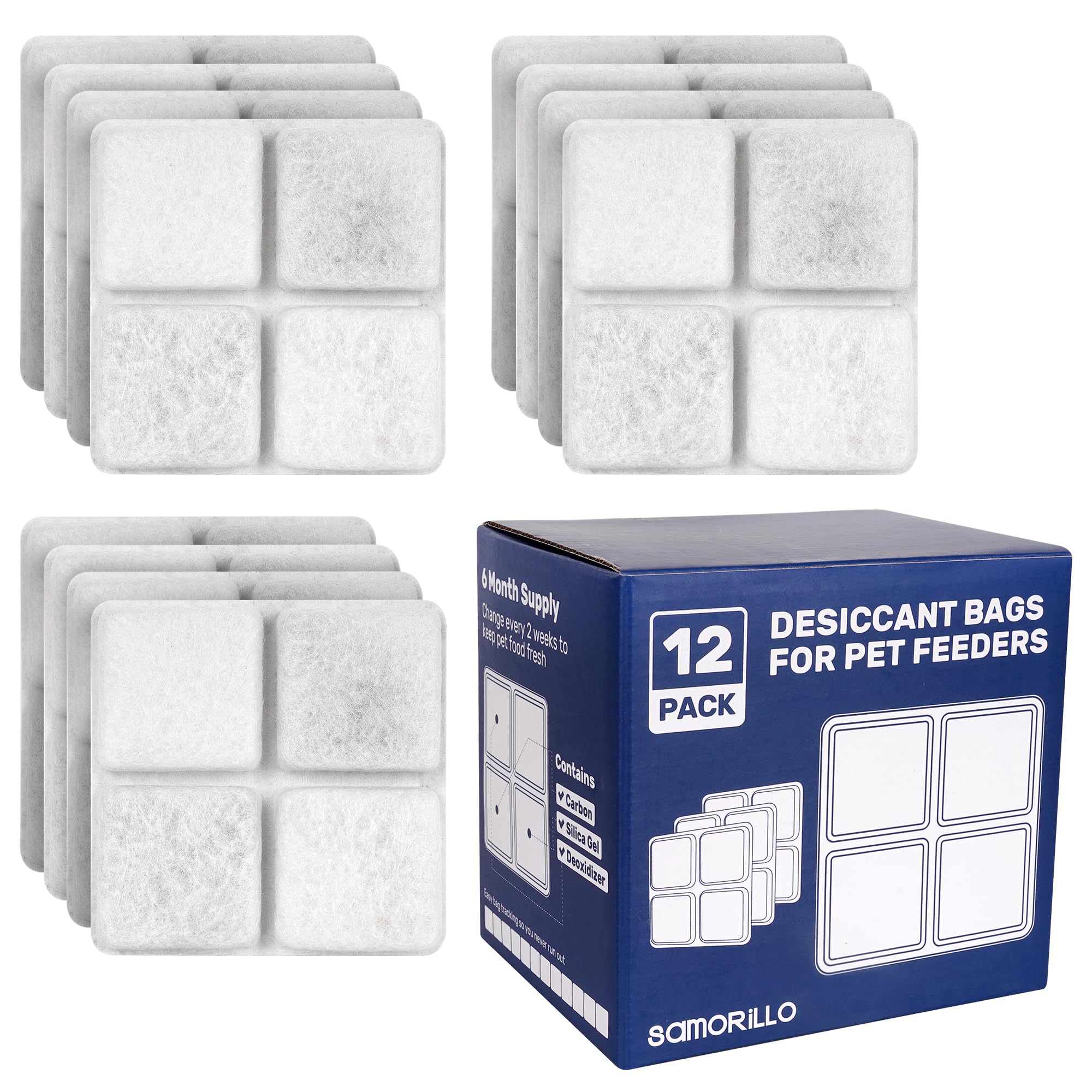 [12 Pack] Desiccant Bag for Petlibro Pet Feeder - Six-Month Supply Keeps Dog Food & Cat Food Dry + Fresh - Removes Moisture & Od