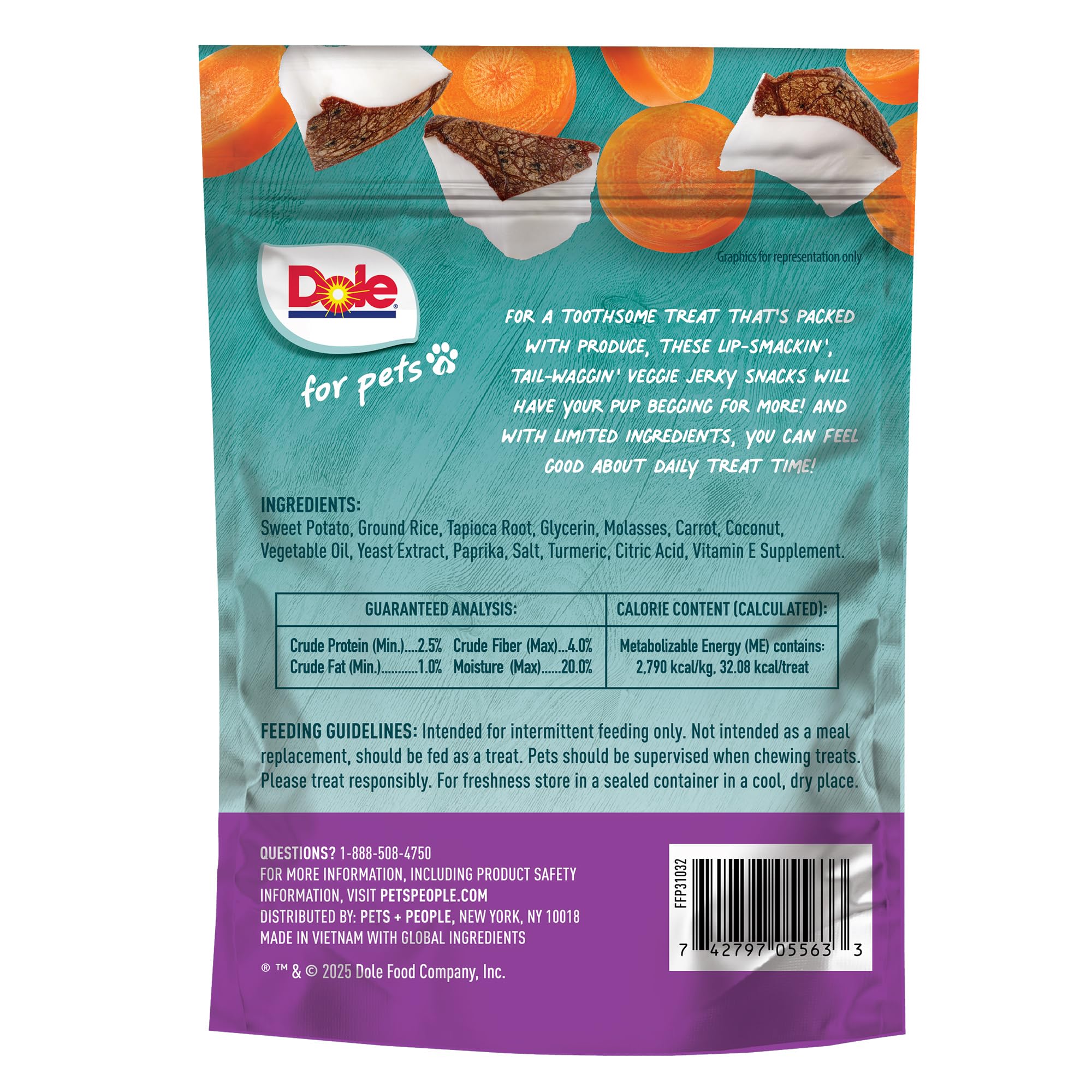 Dole for Pets Fruit Jerky Bites Dog Treats, Carrot and Coconut, 6oz |Flavored with Real Fruit and Vegetables, No Wheat, Corn, So