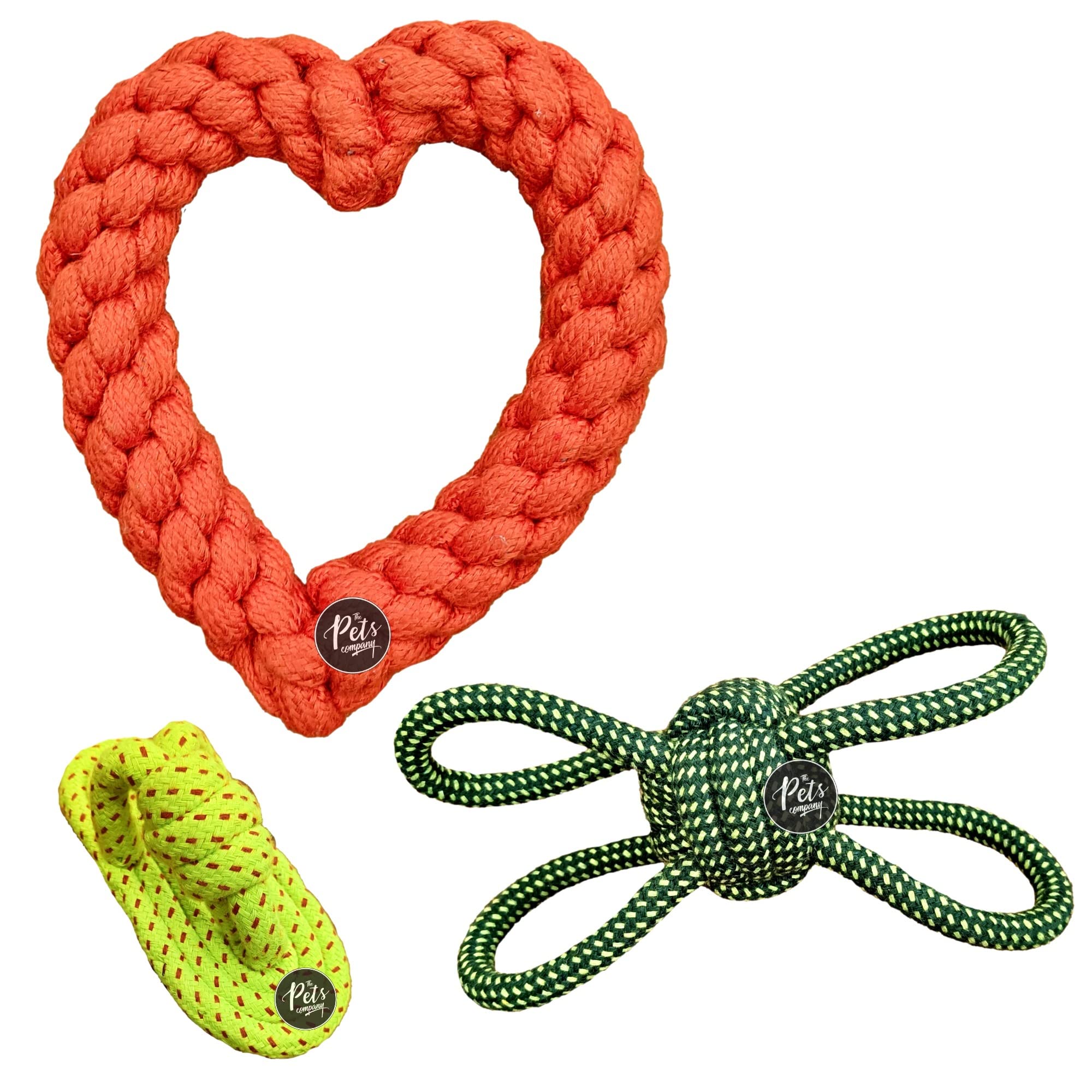 The Pets Company Christmas Dog Chew Toys For Puppy Teething & Training (Heart + Butterfly + Chew Slipper), Dog Rope Toy Combo Of