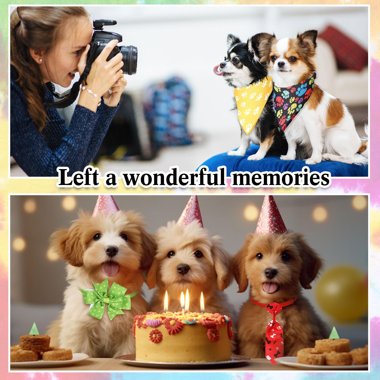 Hosuly 50 Pcs Funny Dog Bandana Collar Set Include 10 Bow Tie 10 Necktie Collar 10 Pet Scarf 10 Bow Flowers 10 Hexagonal Bowtie