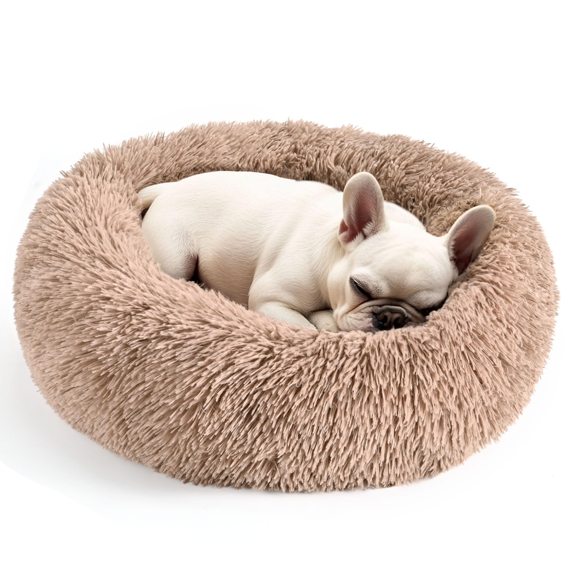 28In Large Dog Bed, Medium Size Dog And Cats, Calming Donut Bed For Puppy And Kitten, Washable Round Fluffy Pet Bed (Camel)