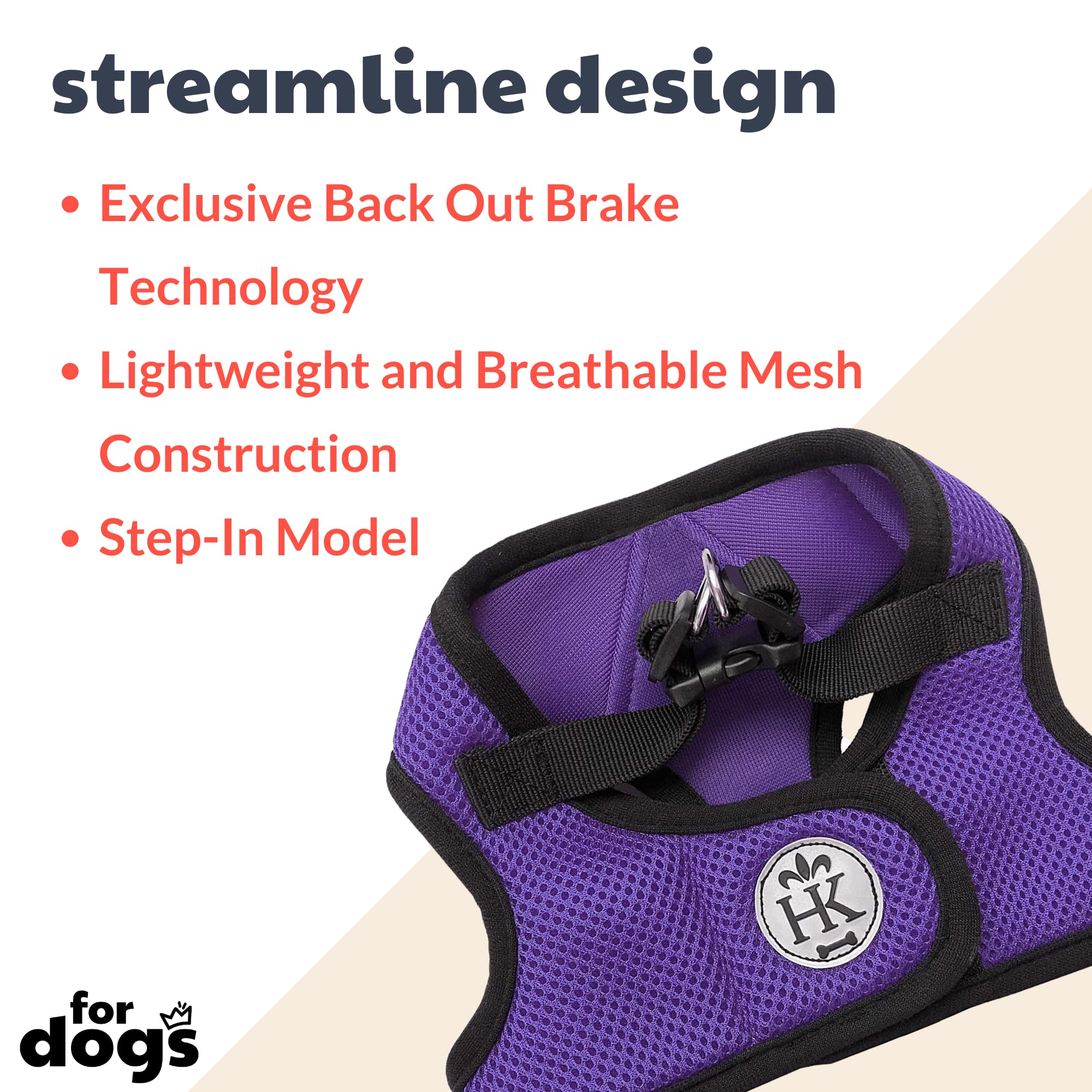 Huxley & Kent Hudson Walking & Training Harness - Purple (Medium, 15-22Lbs) - Easy Control Step-In Mesh Vest Harness With Reflec