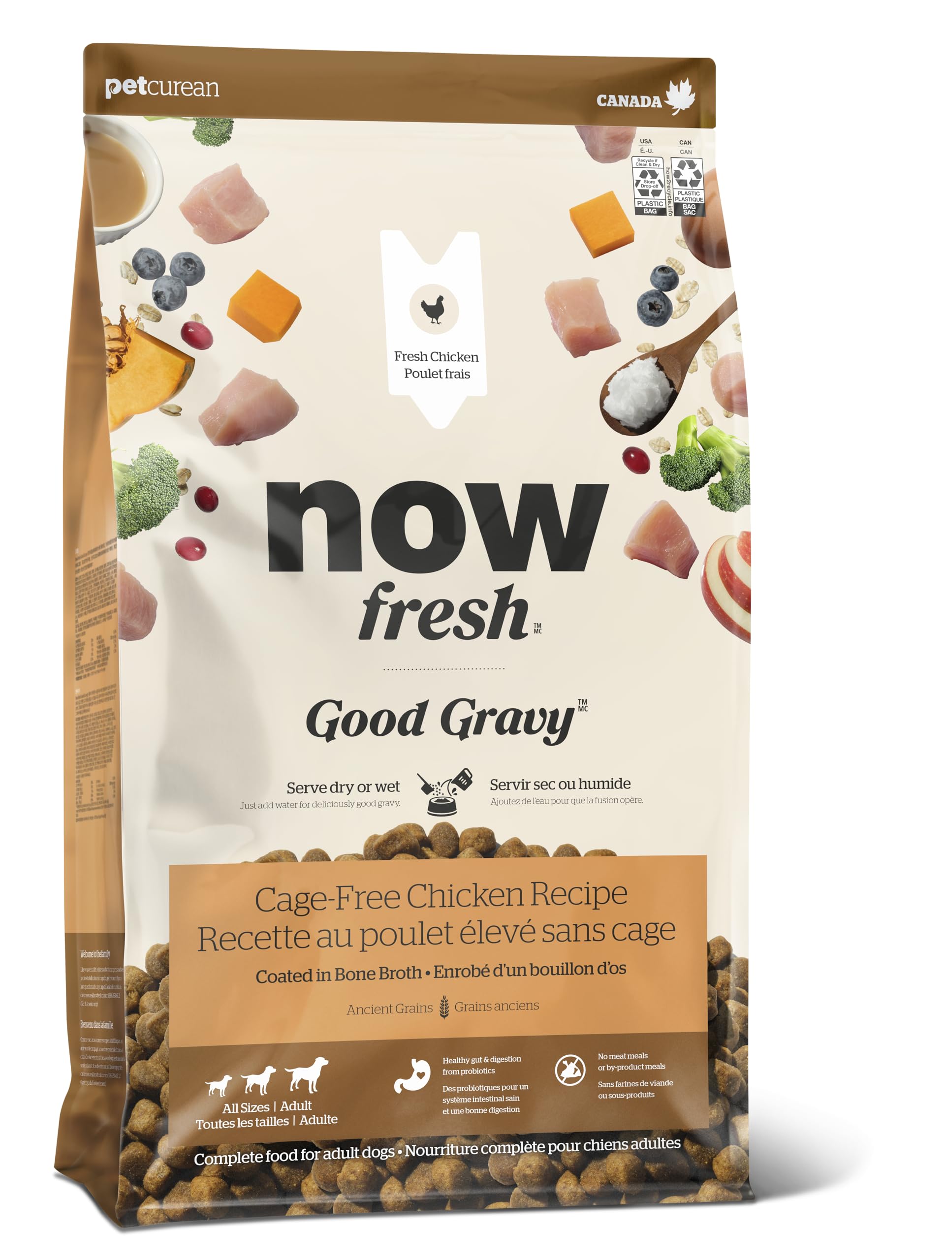 Now Fresh Good Gravy, Bone Broth Coated Kibble, Dry Dog Food, Chicken Adult Recipe with Grains, All Breed Size, 3.5 lb Bag