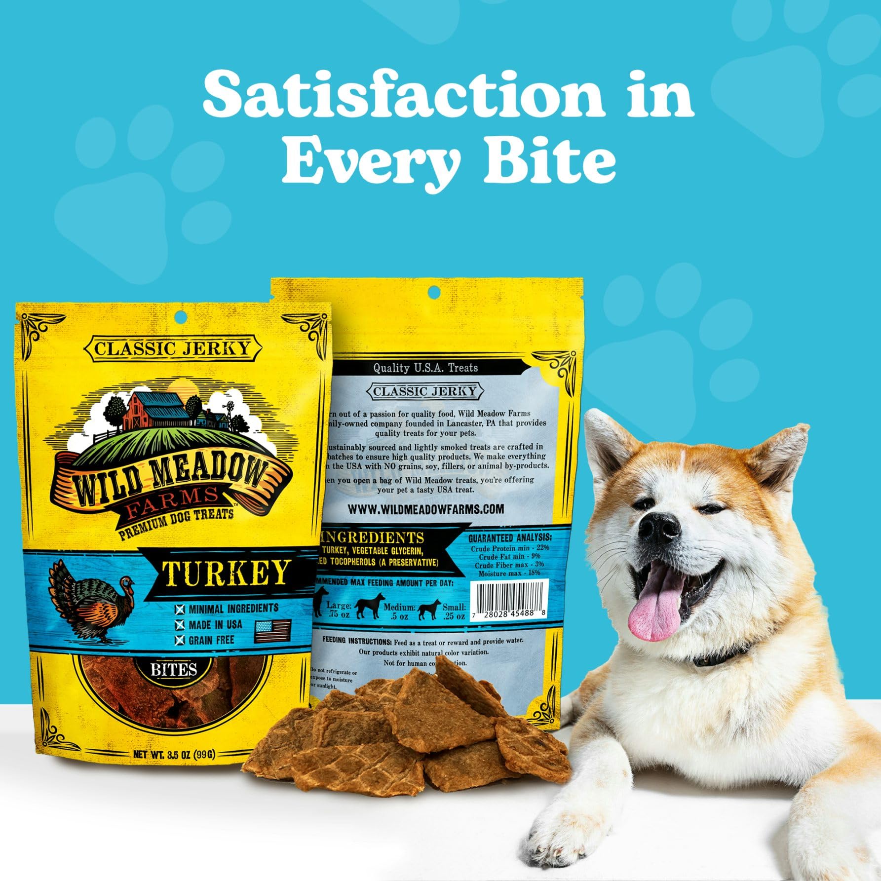 Wild Meadow Farms - Classic Turkey Bites, Soft Jerky Treats for Dogs, Grain-Free & All-Natural, Ideal for Training, Portioning,