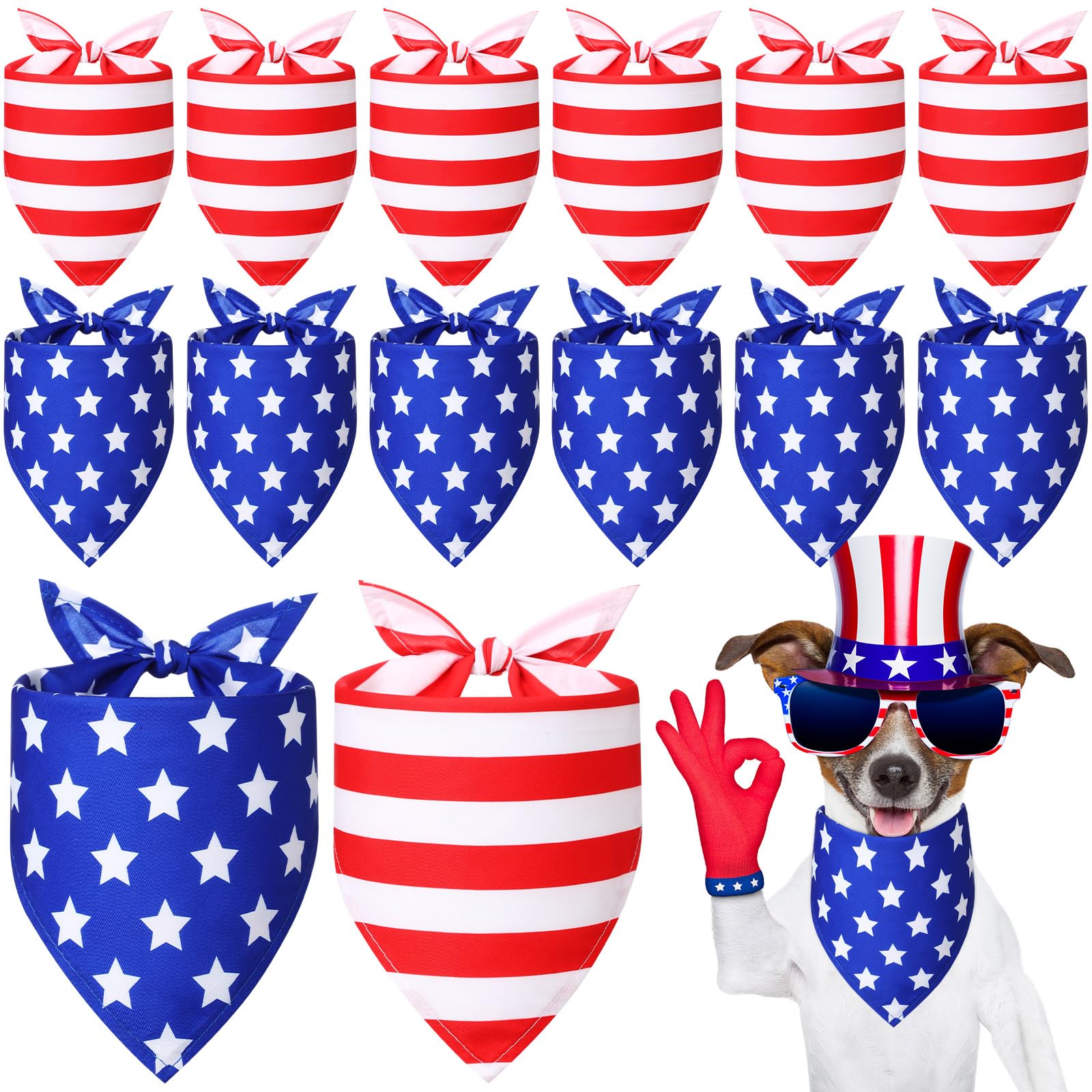 Weewooday 12 Pcs Patriotic Dog Bandanas Veterans Day Red White Blue Stripes Star Bandanas for Dogs Triangle Kerchief Bibs Scarf 