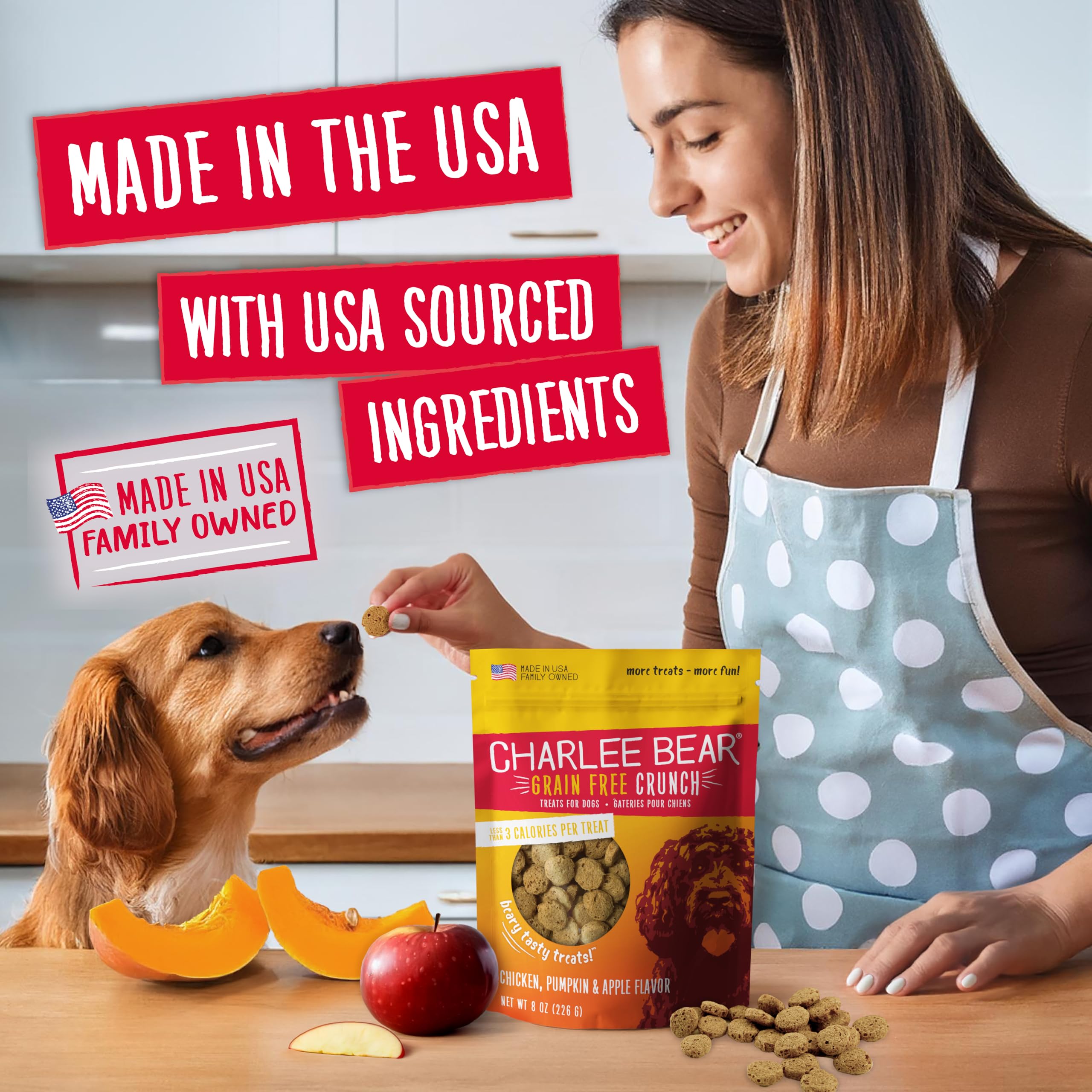 Charlee Bear Grain-Free Crunch Chicken, Pumpkin & Apple Treats - 8 oz.