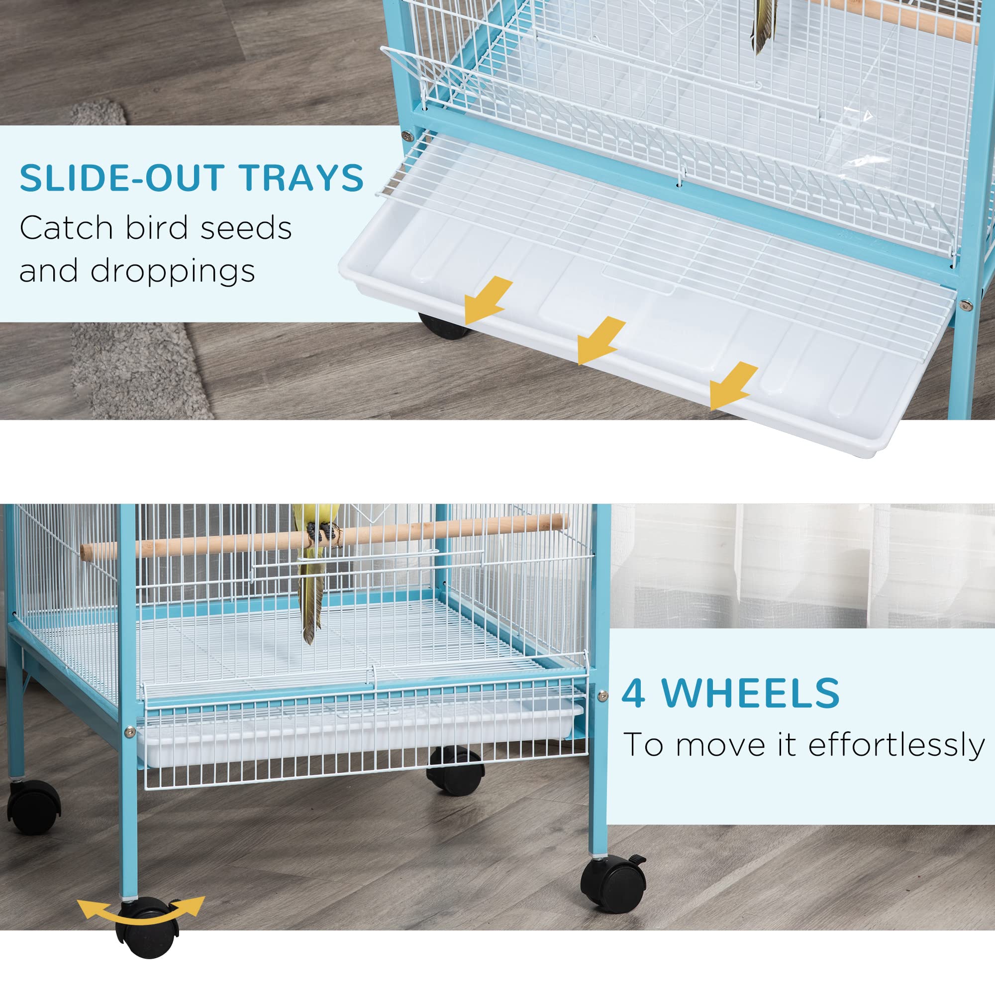 PawHut Large Bird Cage with 1.7 ft. Width for Wingspan, Bird Aviary Indoor with Multi-Door Design, Fit for a Canary, Finch, Conu