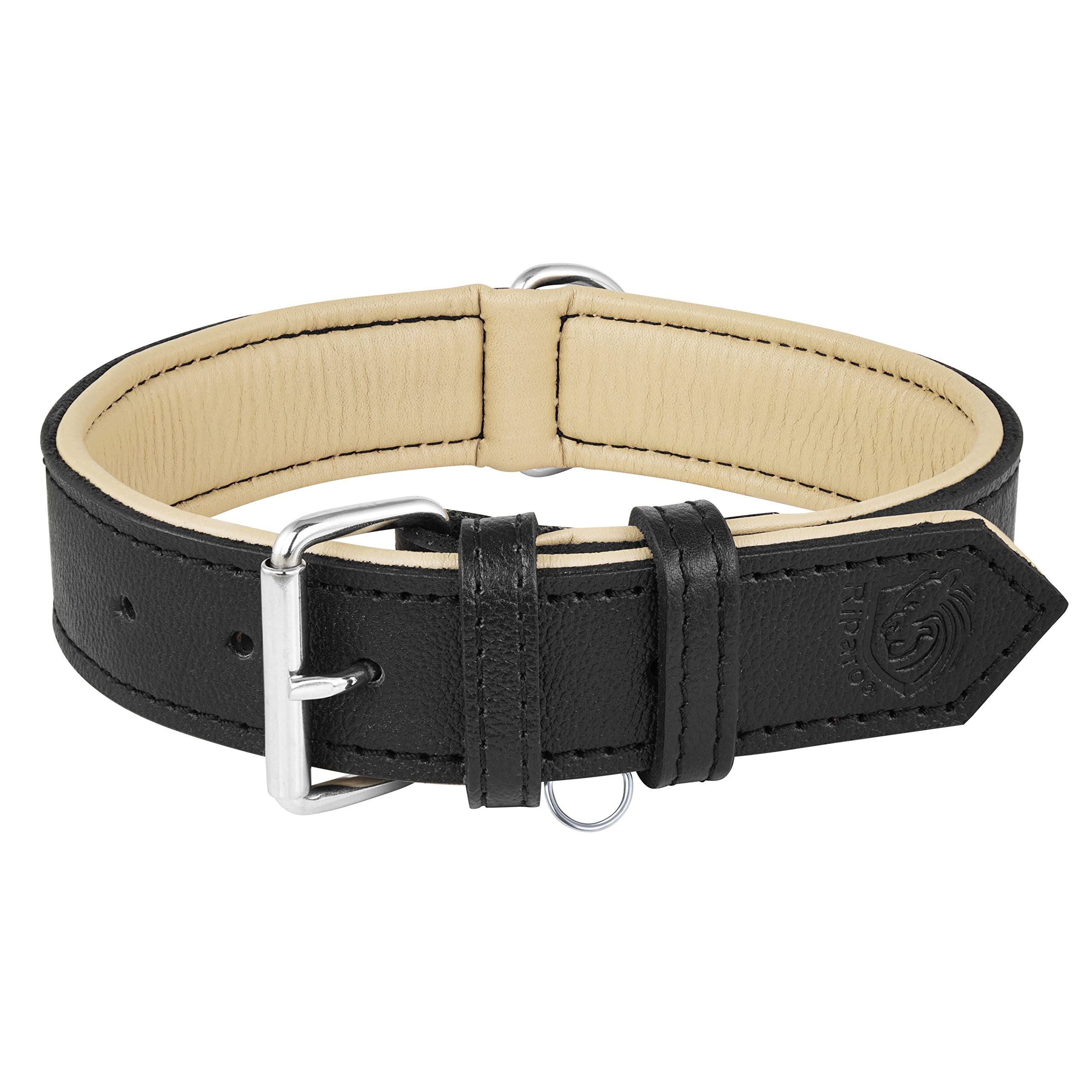 Riparo Adjustable Leather Dog Collar - Heavy Duty Wide Dog Collar For Small, Medium, Large And Extra Large Dogs With Dog Tag Hol