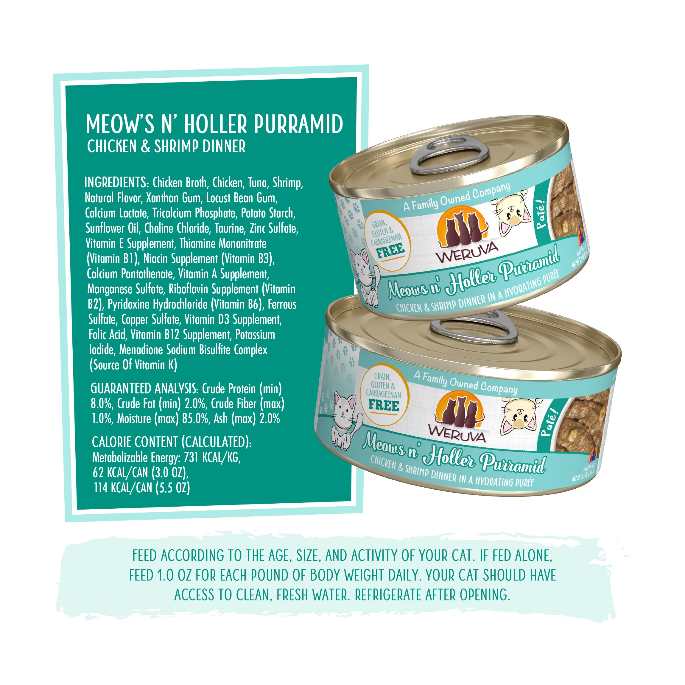 Weruva Wet Cat Food, Meows n Holler PurrAmid with Chicken and Shrimp Pate, 3oz Can, Pack of 12