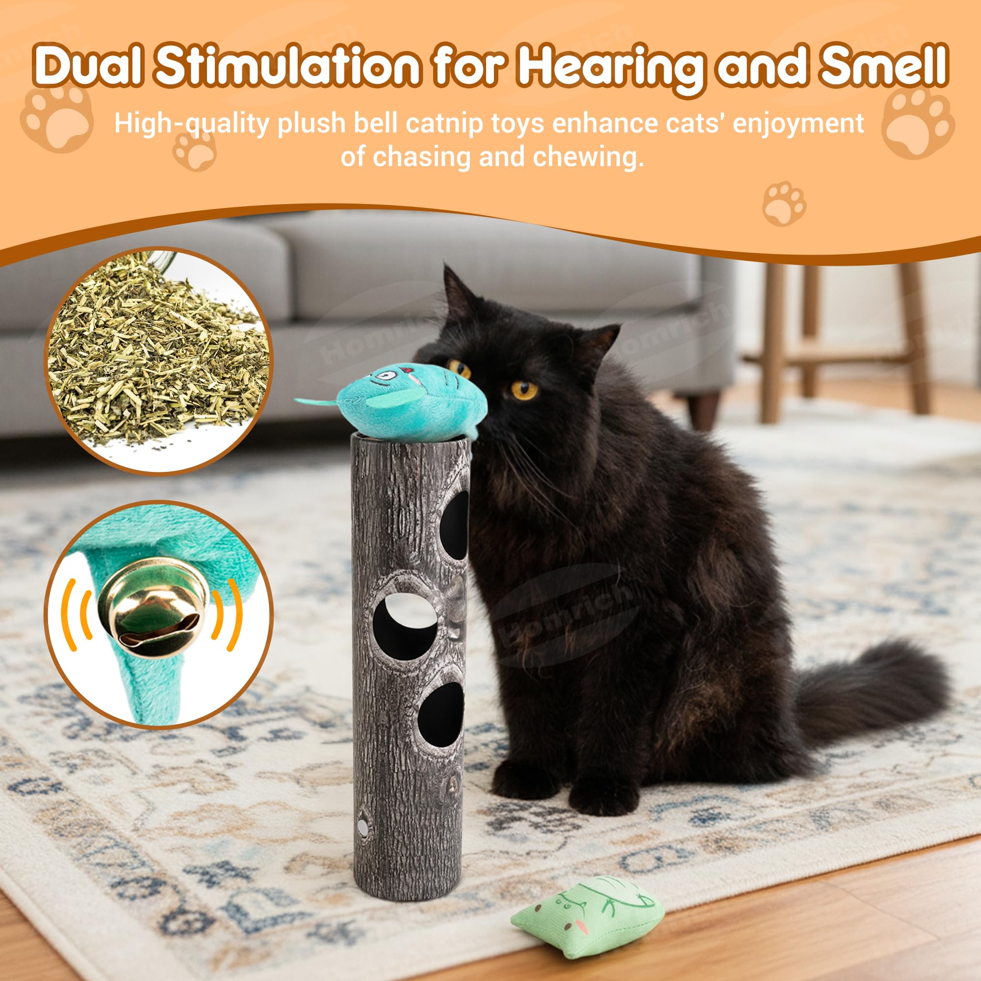 Homrich Interactive Cat Puzzle Toys for Indoor Cats, Hide Seek Funny Cat Toys with Plush Catnip Toys, Self Play Fun for Kitten A
