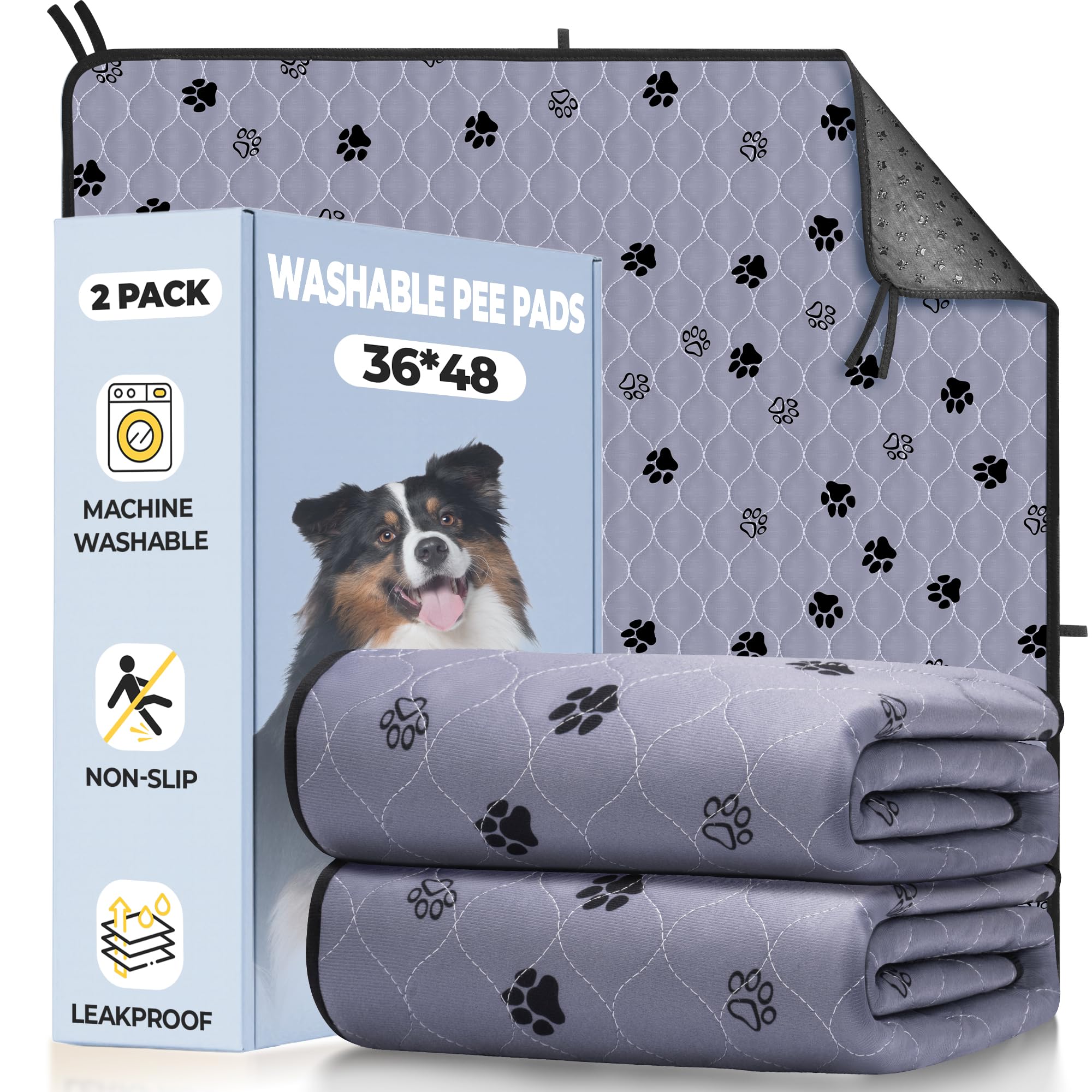 Washable Pee Pads For Dogs, 2 Pack 36''X48'' Superior Reusable Puppy Pads Pet Training Pads, Dog Waterproof Pad Protects Against