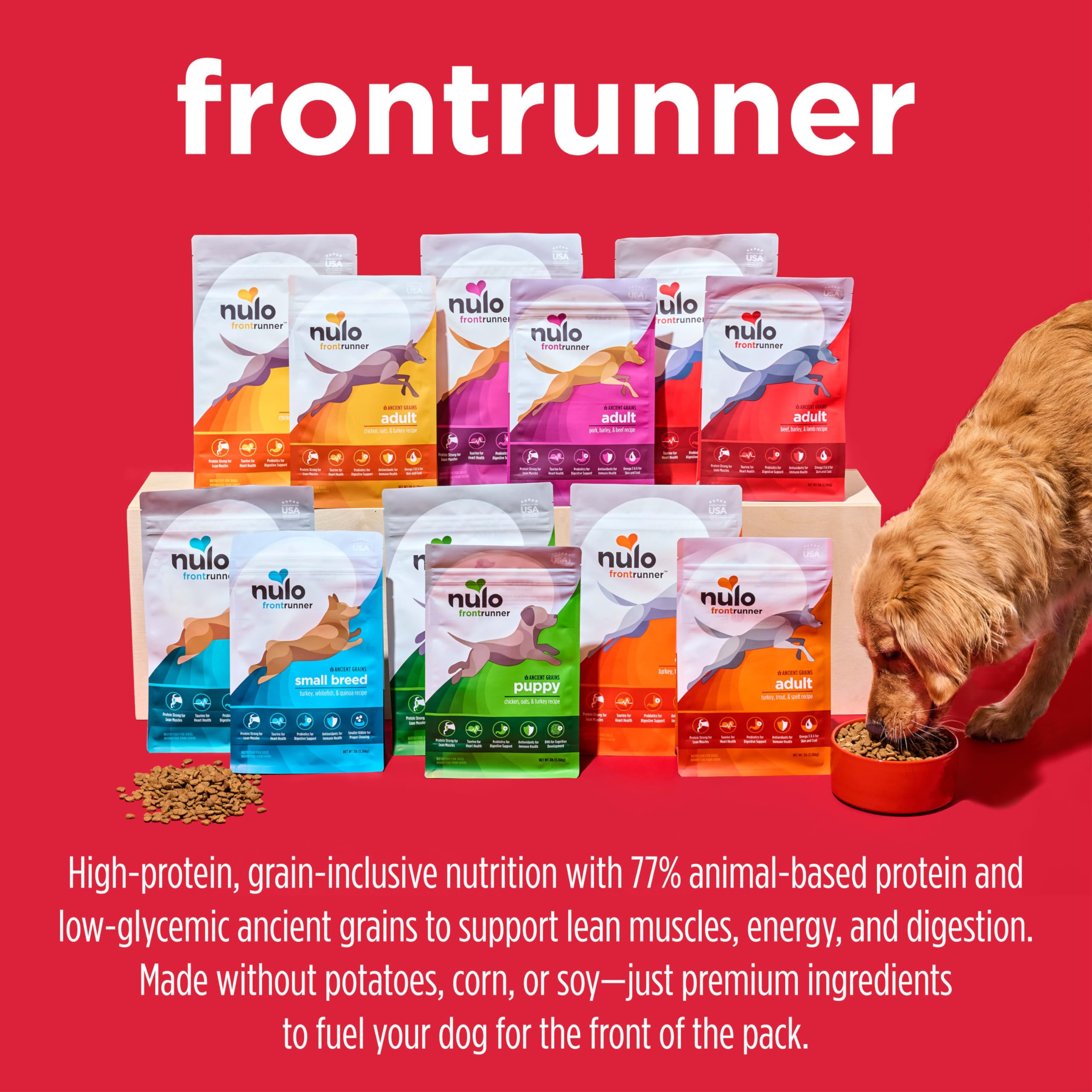 Nulo Frontrunner Ancient Grains High-Protein Dog Food, Chicken, Oats, & Turkey Recipe- Natural Dry Dog Food with Probiotics, Gra
