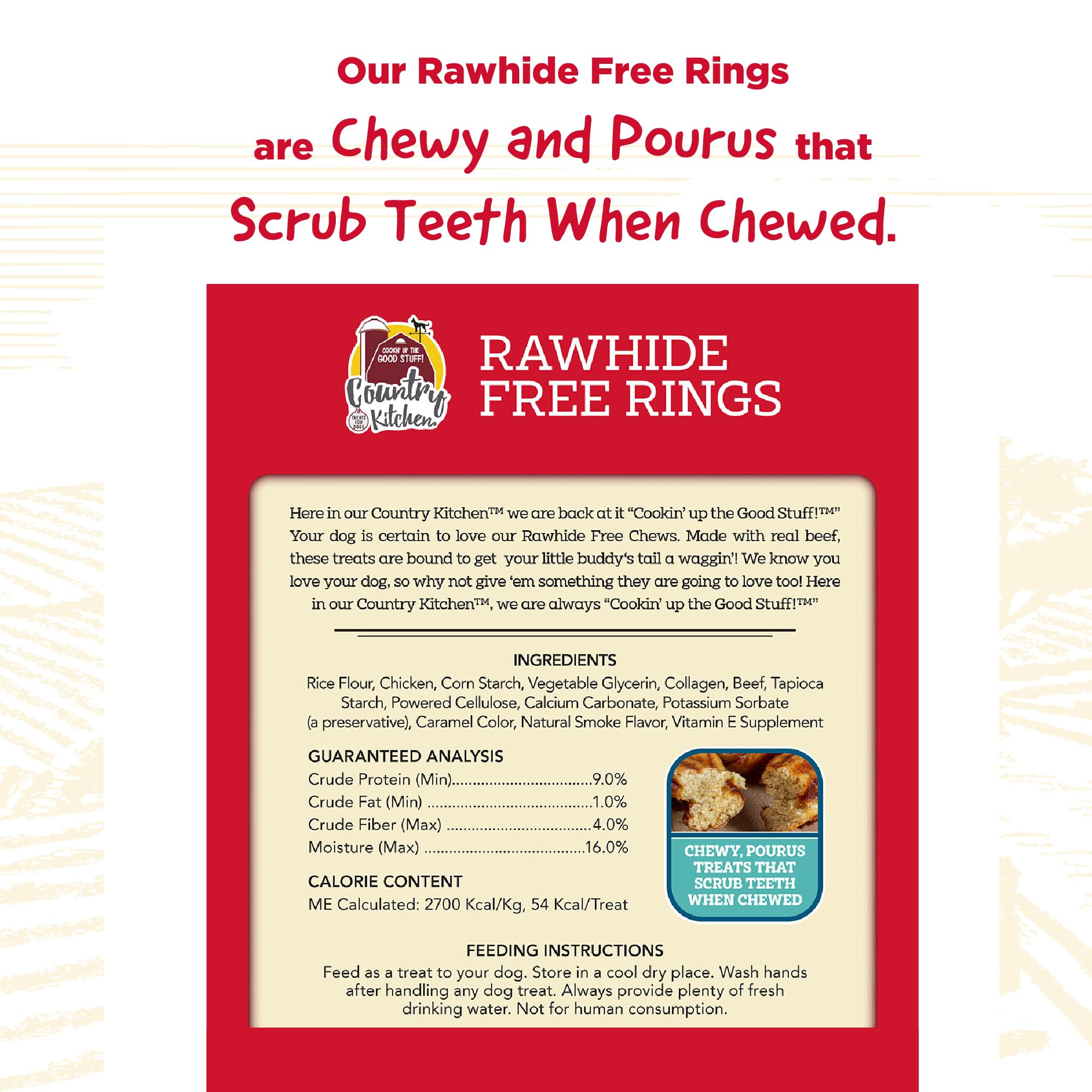 Country Kitchen Rawhide Free Rings Dog Chews, Made with Real Beef, 7 Count