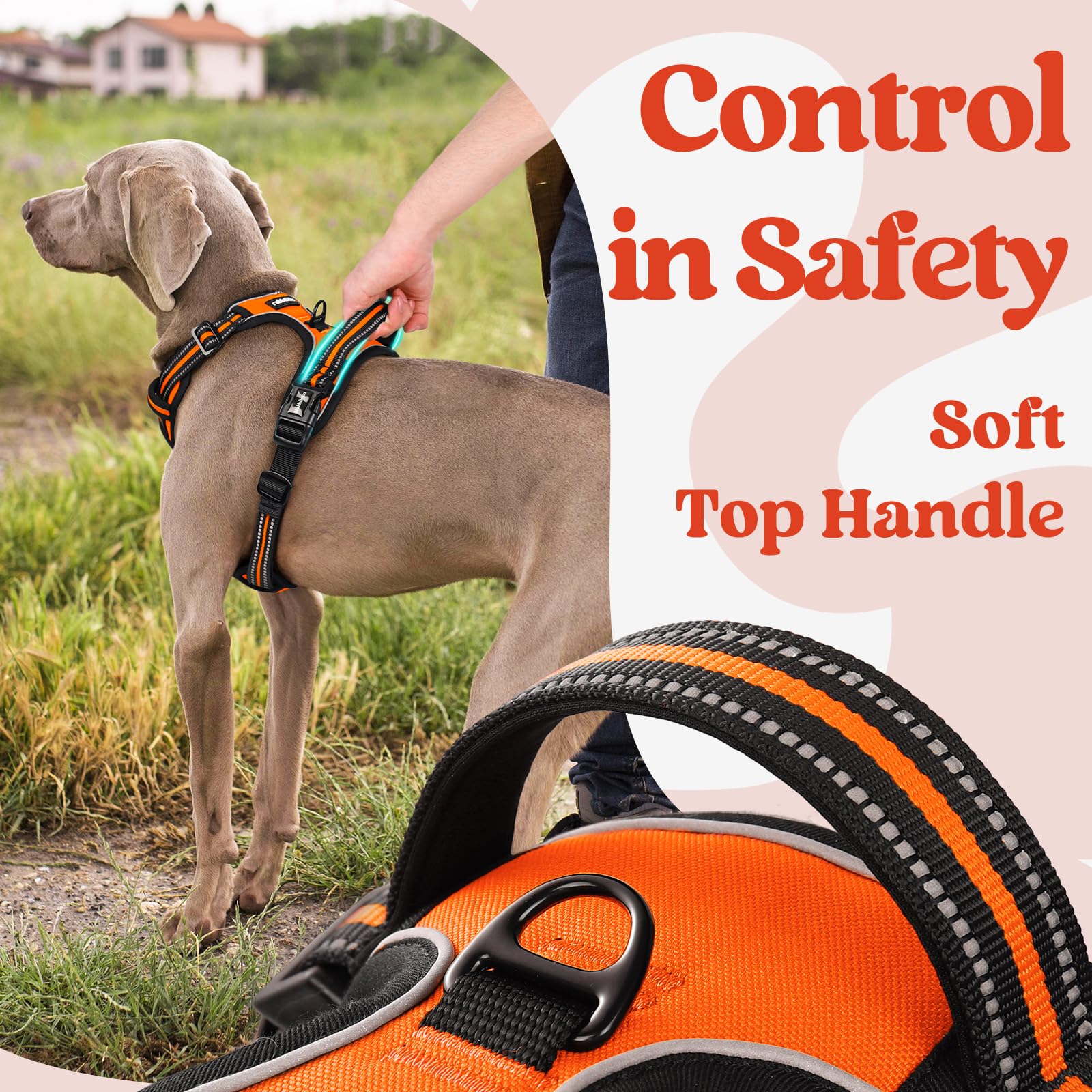 Rabbitgoo Dog Harness Medium Sized, No Pull Pet Harness With 3 Buckles, Adjustable Soft Padded Pooch Vest With Instant Control Handle, Easy Walking Reflective Pet Vest For Medium Dogs, Orange, M