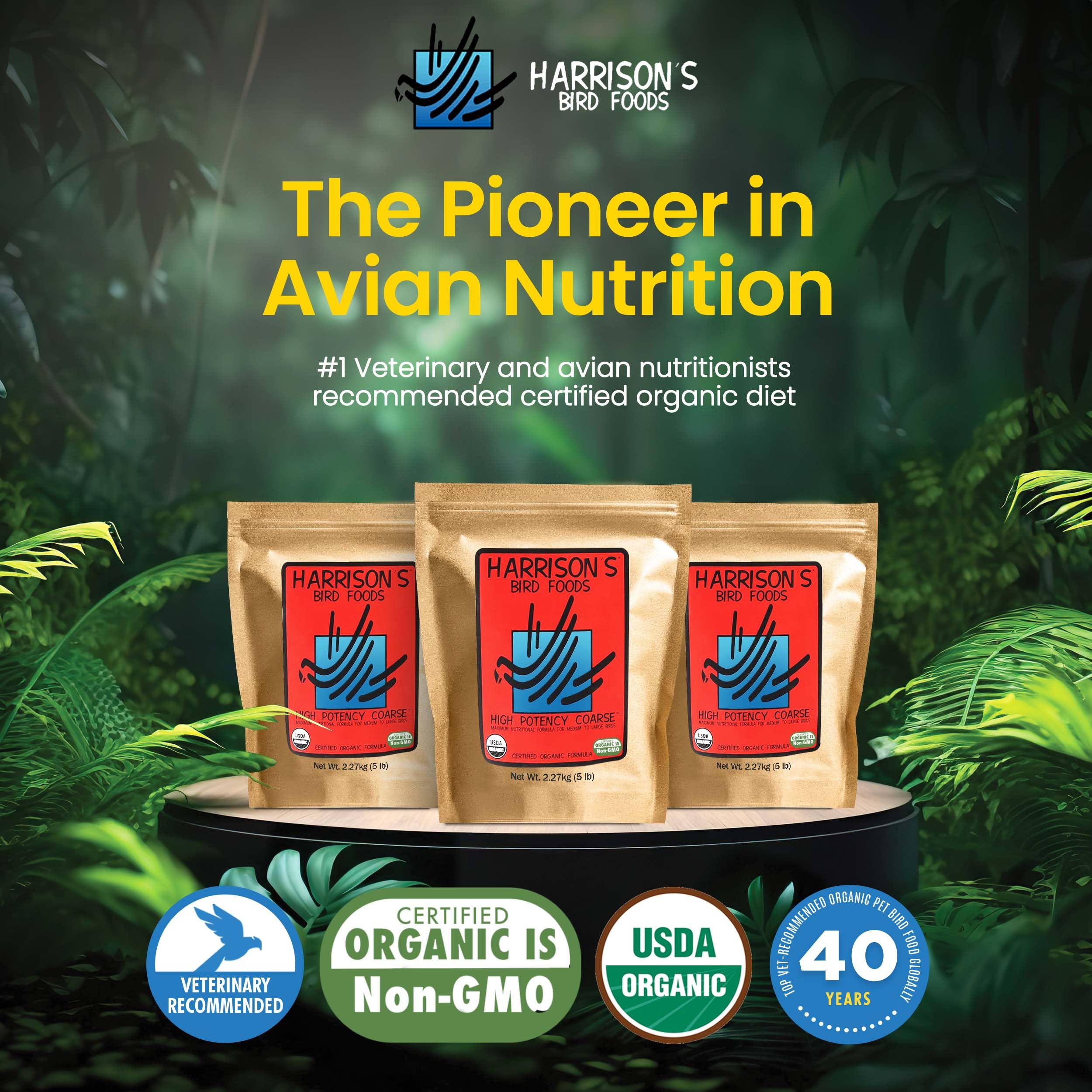 Harrisons Bird Foods High Potency Coarse Certified Organic Non GMO Formula Pet Bird Food 5lb