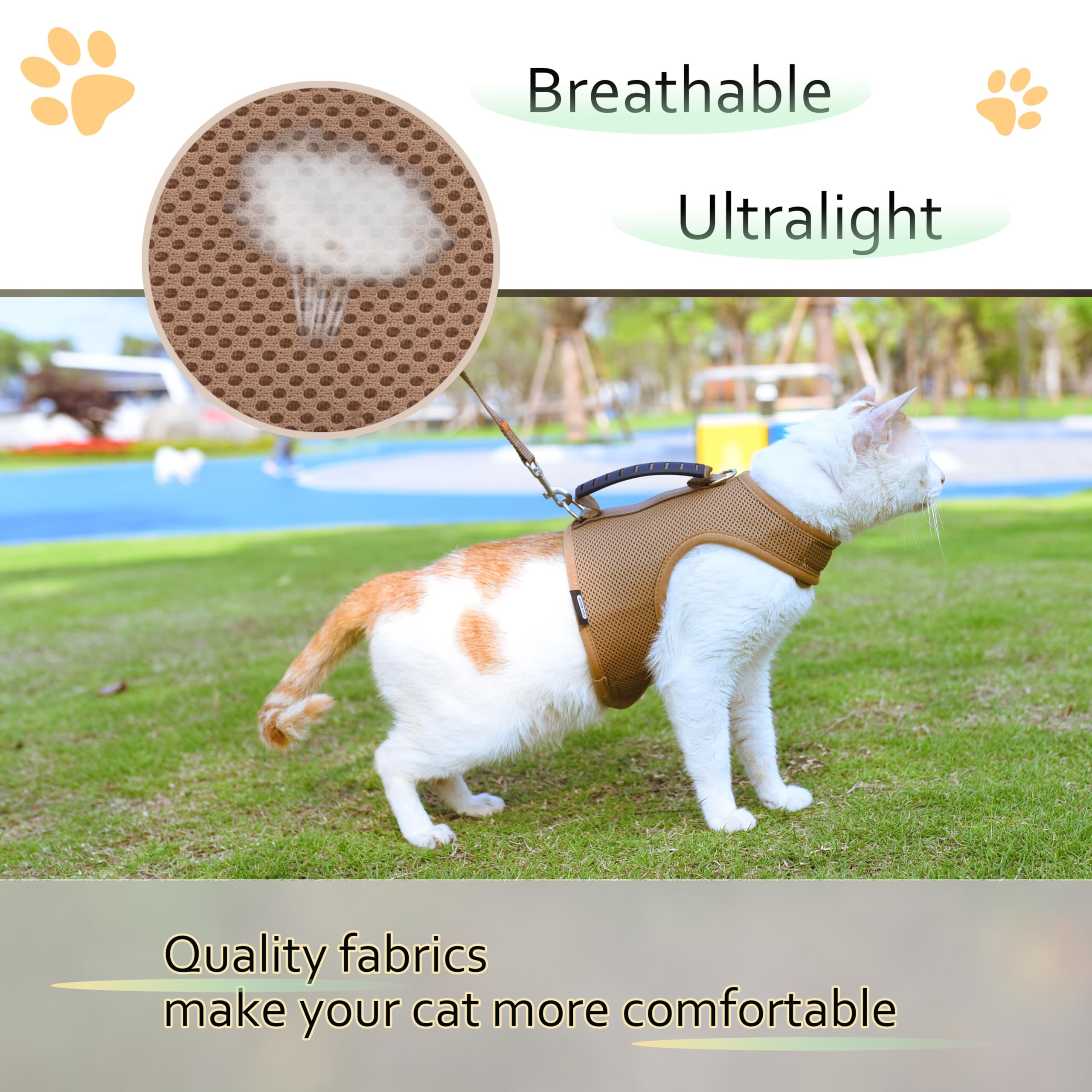 Cat Harness And Leash For Walking Escape Proof Breathable Mesh Fabric, Solid Brown, Medium, Adjustable Cat Walking Jackets With