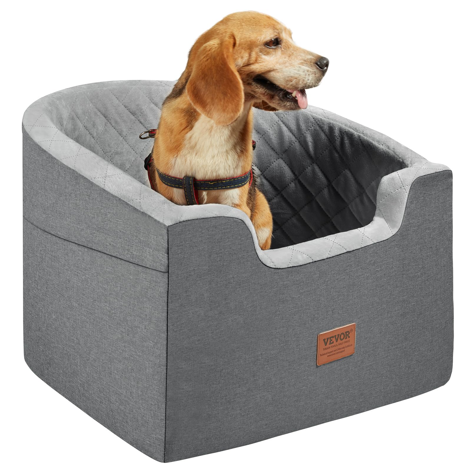 VEVOR Dog Car Seat, Waterproof Booster Seat for Small/Medium Dogs up to 55lbs, Dark Gray, Oxford Fabric with Sponge Filling, Model JBS-PCS-006