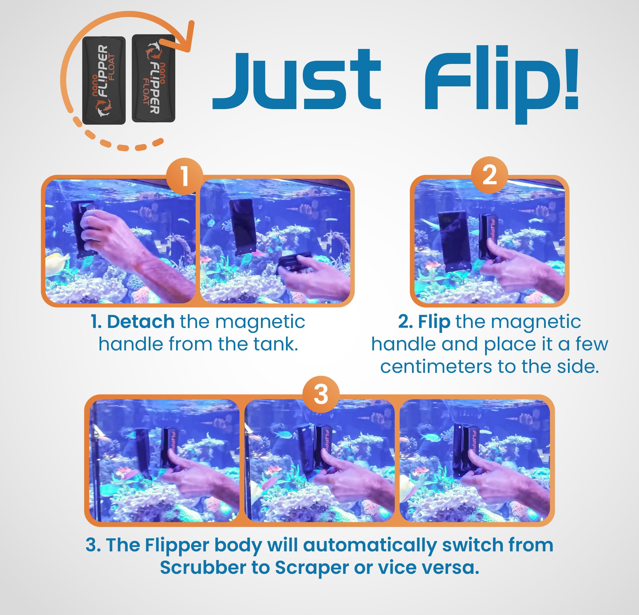 Fl!Pper Flipper Cleaner Float - 2-In-1 Floating Magnetic Aquarium Glass Cleaner - Fish Tank Cleaner - Scrubber & Scraper Aquarium Cleaning Tools - Floating Fish Tank Cleaner, Nano