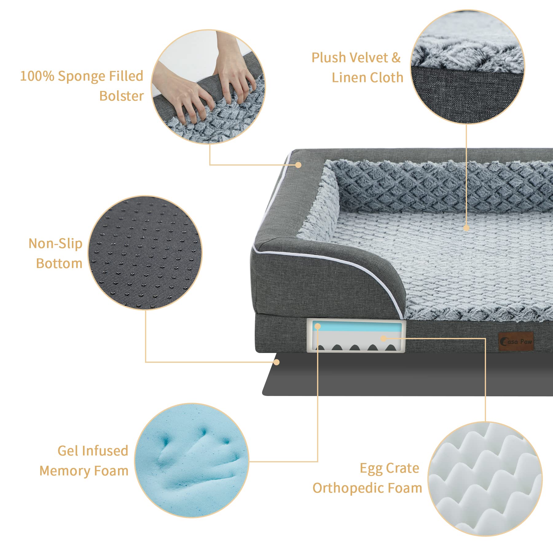 Casa Paw Orthopedic Xl Dog Bed For Extra Large Dogs, Waterproof Memory Foam Dog Beds With Sides, Non-Slip Bottom And Egg-Crate F